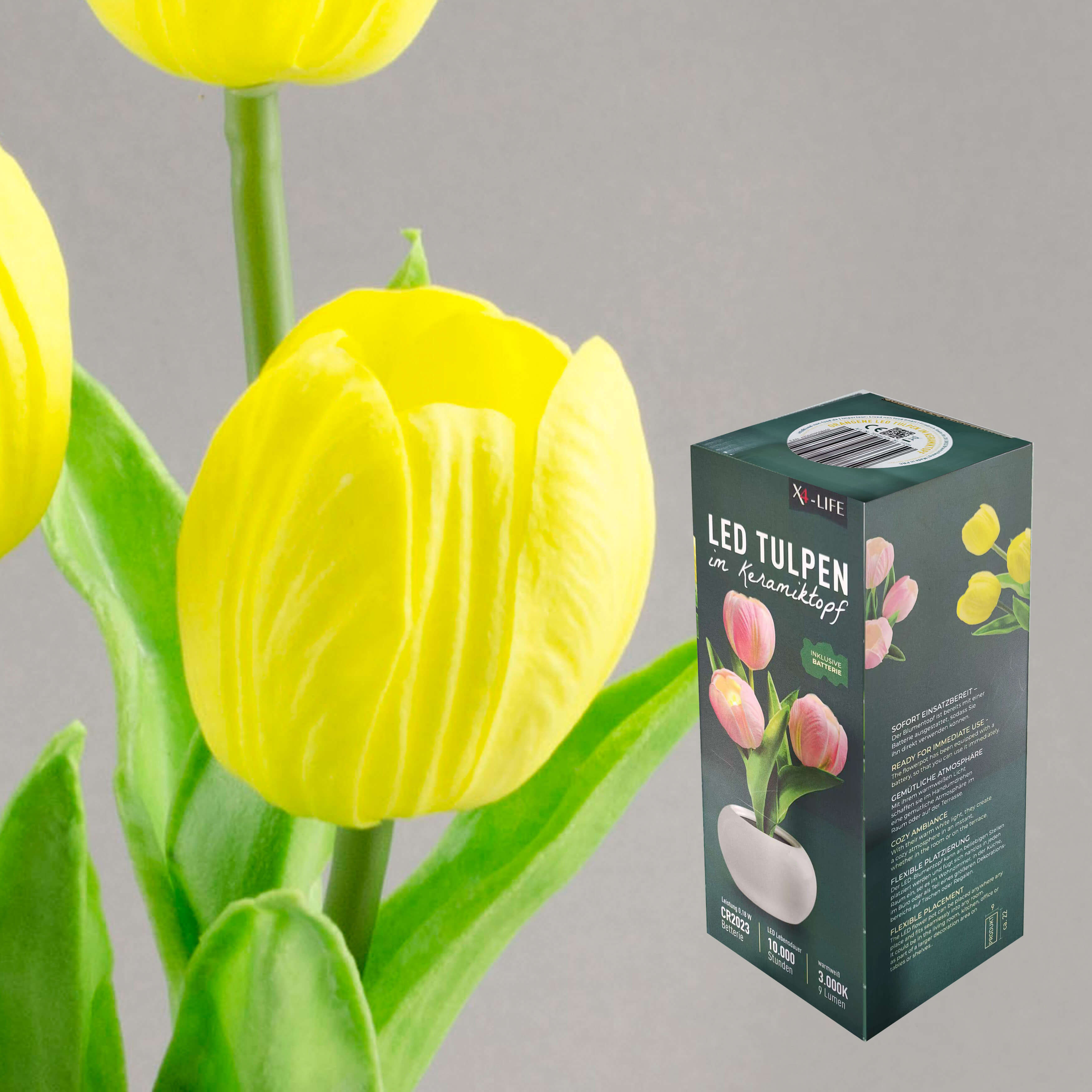 X4-LIFE LED Tulpen im Blumentopf, Deko Blumen inklusive Batterie - gelb