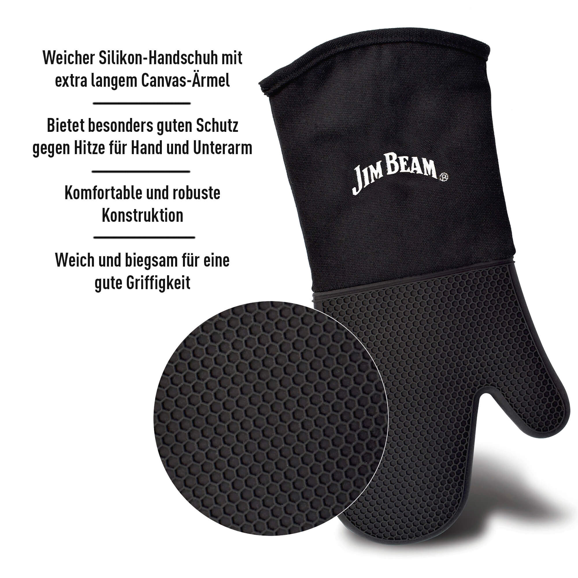 Jim Beam BBQ Zubehör, Ofen- und Grillhandschuh aus hitzebeständigem Silikon und Baumwolle, Innengepolstert, Backhandschuh, für jeden Grill, Ofen oder Küche