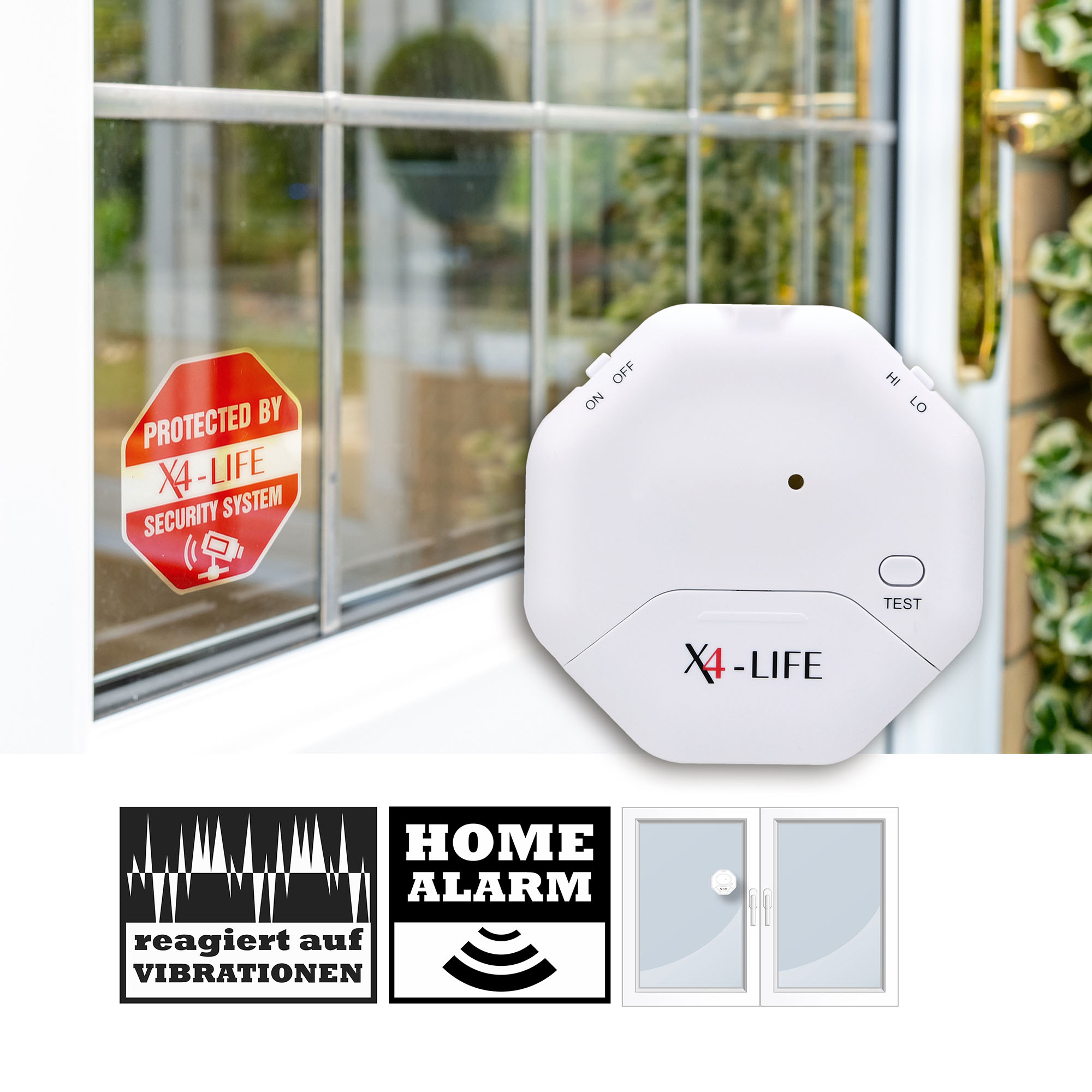 5x X4-LIFE Security Glasbruchmelder - Türalarm Fensteralarm Einbruchschutz