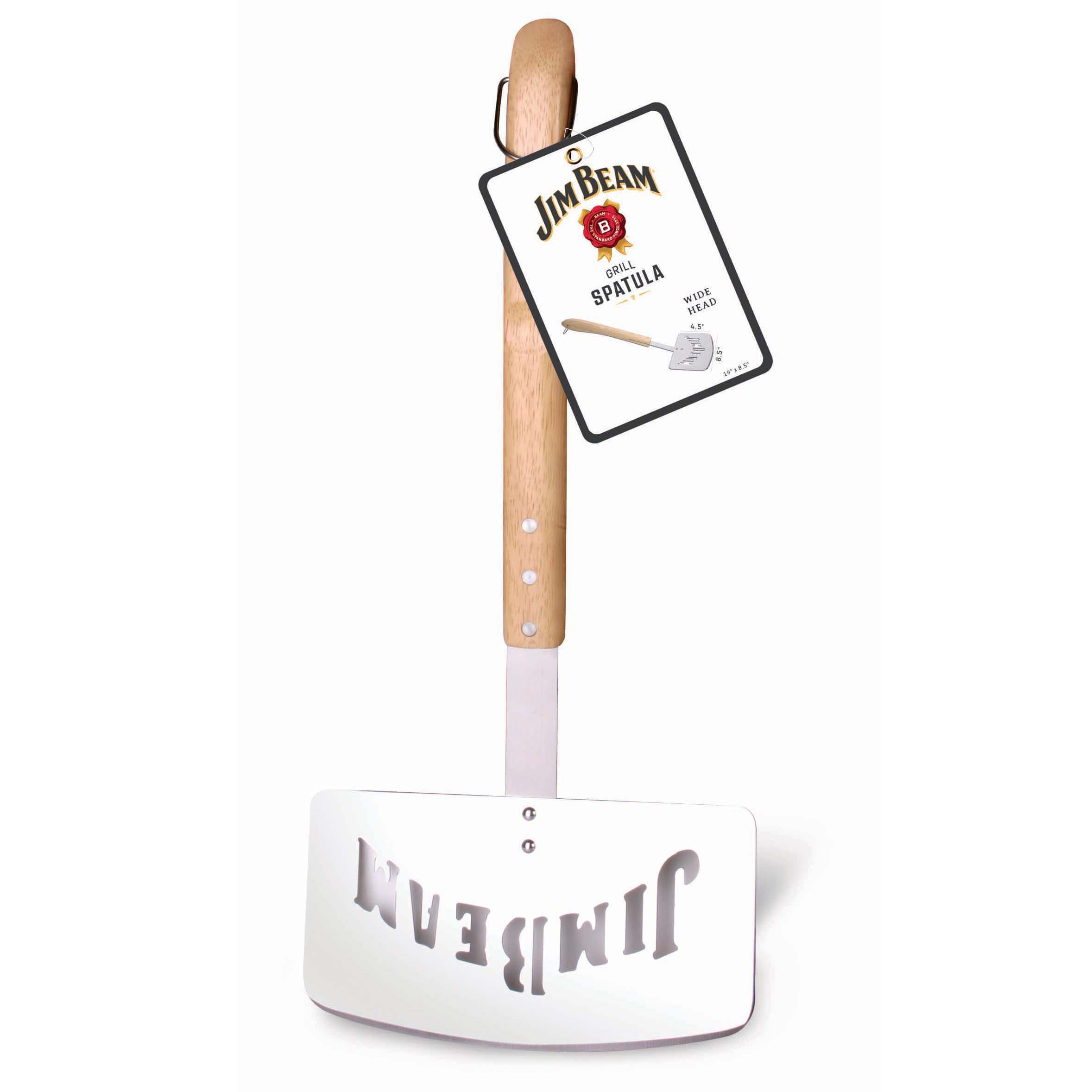 Jim Beam BBQ Zubehör, Grillwender extra breit aus Edelstahl und Parawood Holzgriff, rostfreier Edelstahl,  Extra breit für Barbecue Fisch Steaks und jede Küche