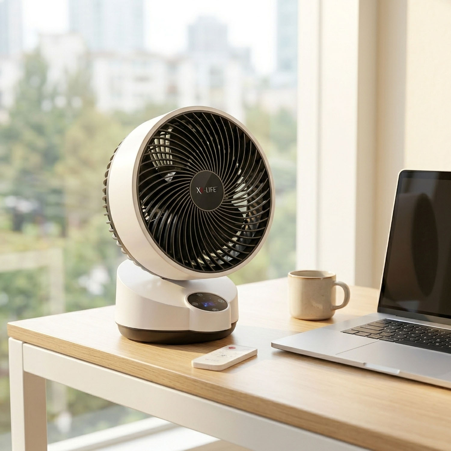 X4-LIFE Fan Pinguin Delux Tischventilator, 50 W, mit Fernbedienung, Timer und Touch-Display