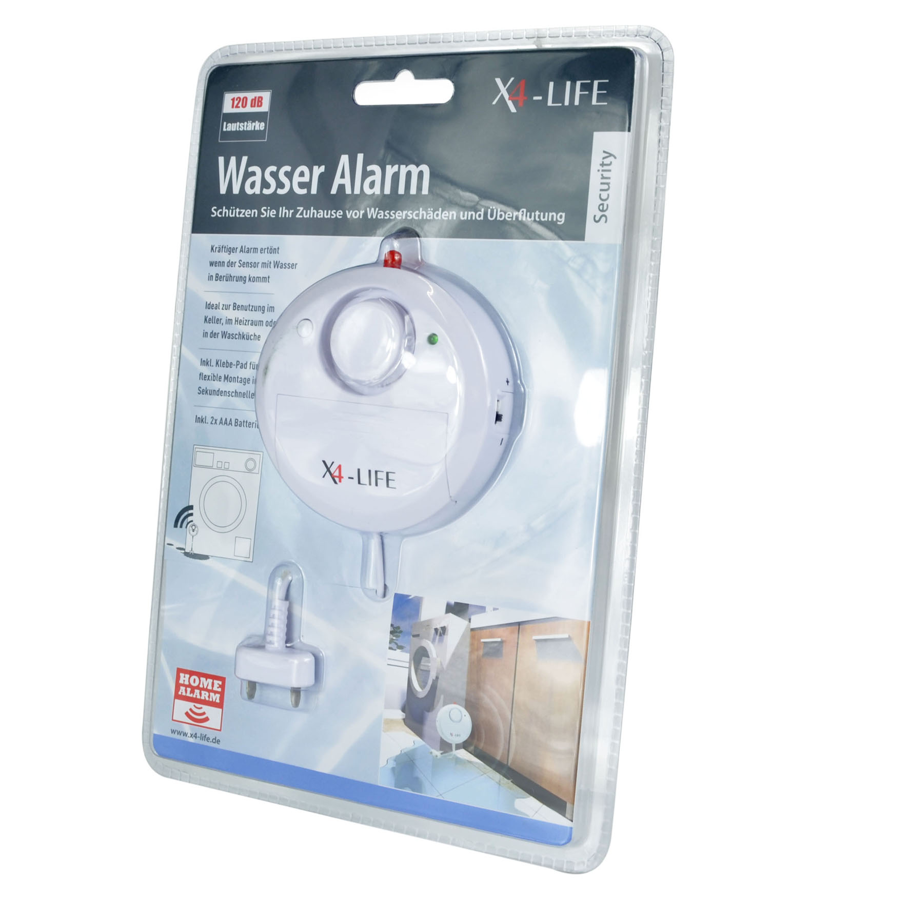 X4-LIFE Wasser-Alarm Wassermelder mit 110 dB Alarm und inklusive Klebe-Pad