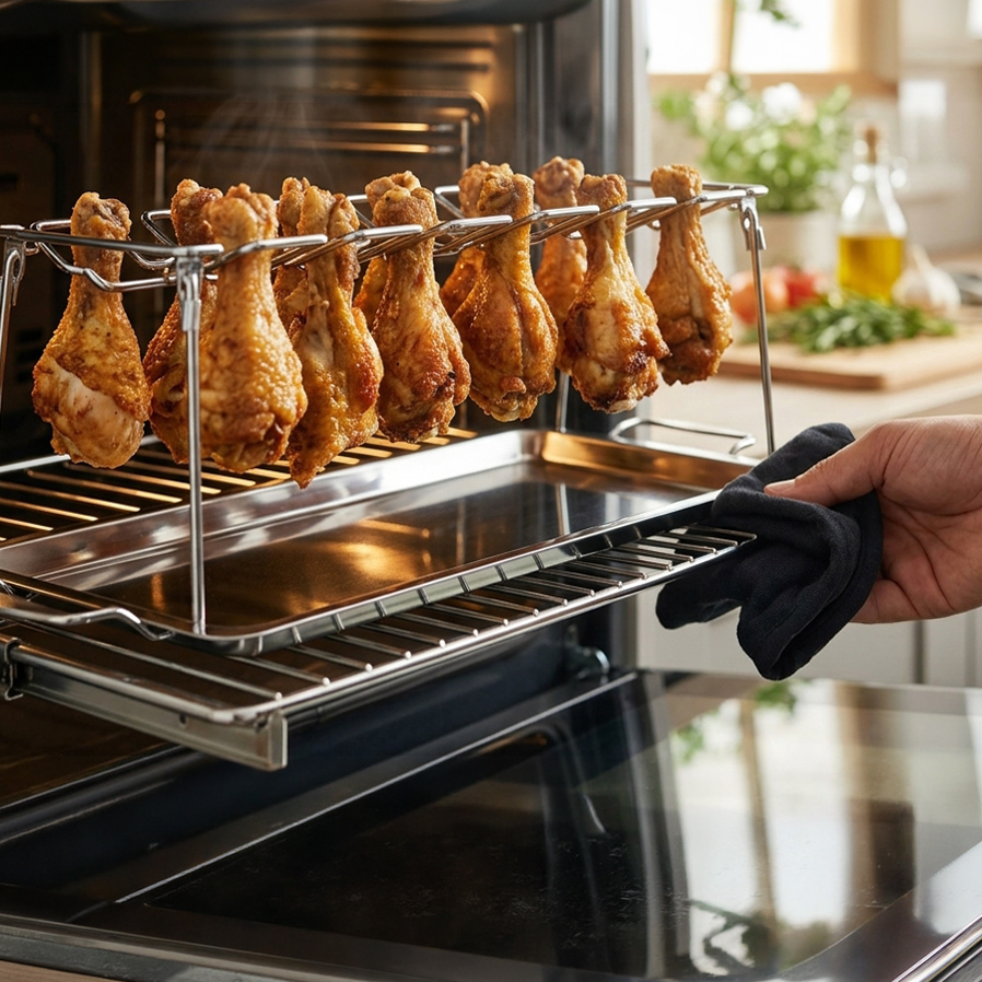 Jim Beam BBQ Zubehör, Chicken Wing Grillgestell mit Untersetzer, für 12 Hähnchenkeulen, Edelstahl, Drumstick, Grillhalter, knusprig grillen, Backofen Grill,