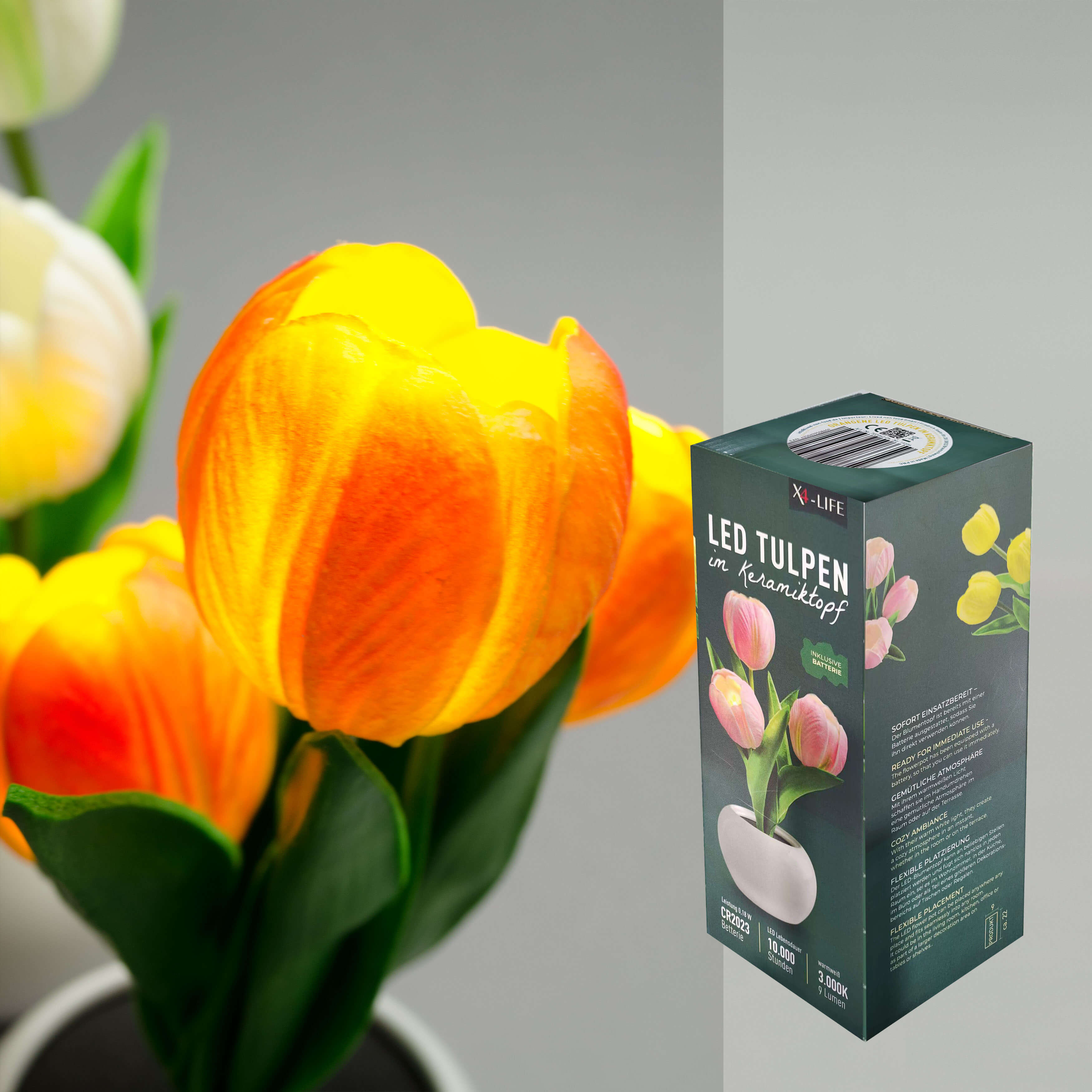 X4-LIFE LED Tulpen im Blumentopf, Deko Blumen inklusive Batterie - orange