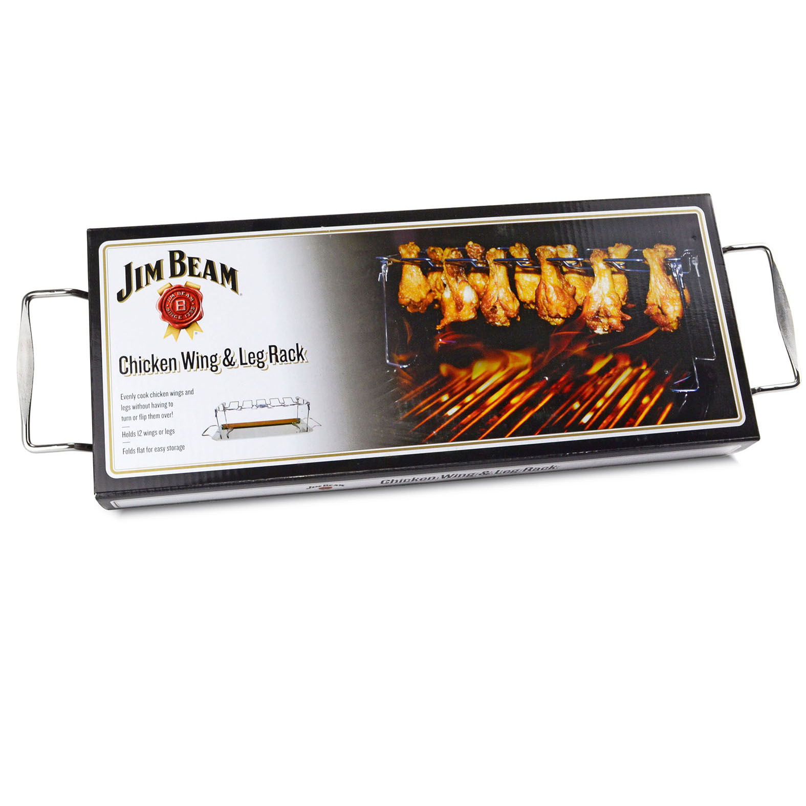 Jim Beam Chicken Wing Grillgestell mit Untersetzer, für 12 Hähnchenkeulen, Edelstahl, Drumstick, Grillhalter, knusprig grillen, Backofen Grill, JB0171