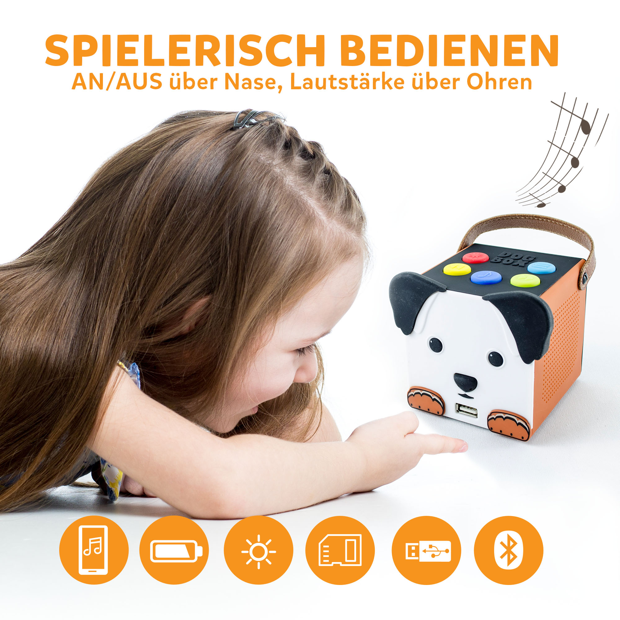 X4-TECH DogBox Bluetooth-Lautsprecher für Kinder inkl. USB-Netzteil - SD USB LED