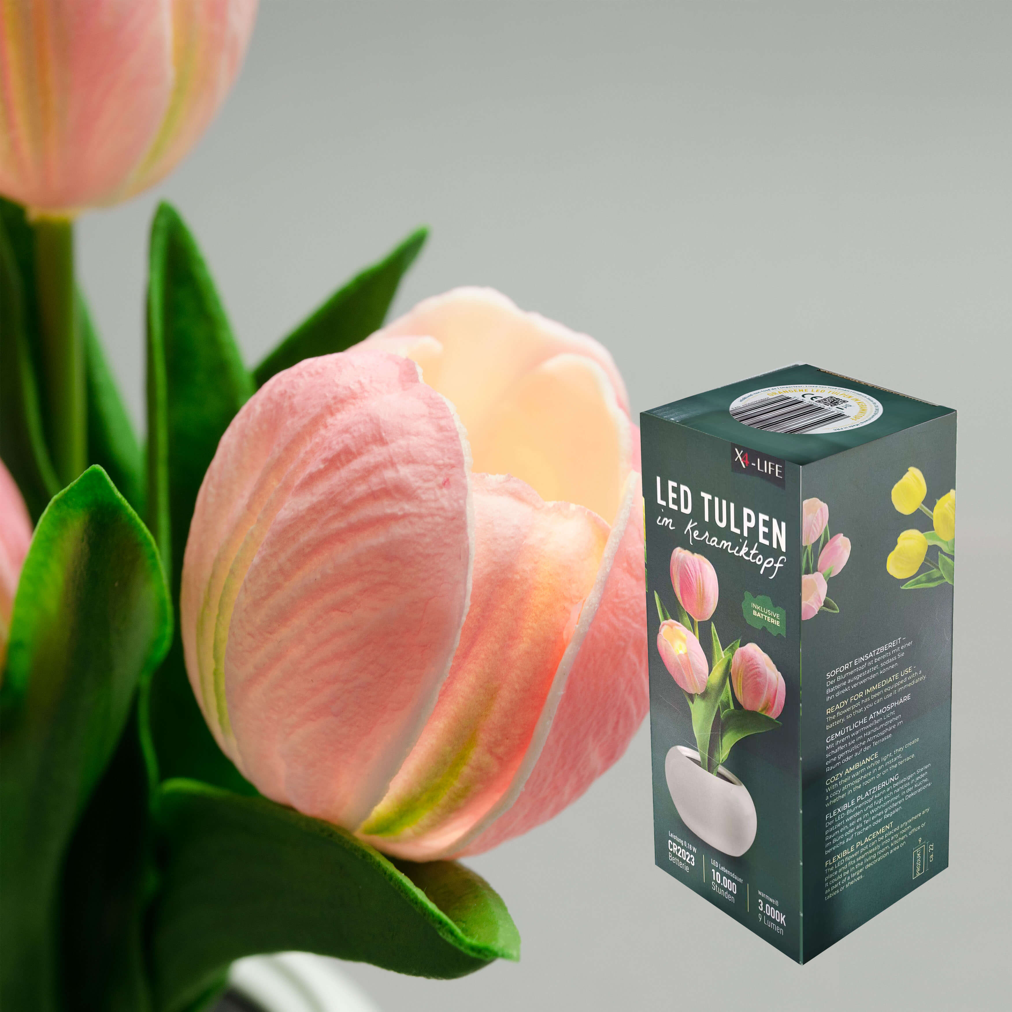 X4-LIFE LED Tulpen im Blumentopf, Deko Blumen inklusive Batterie - rosa