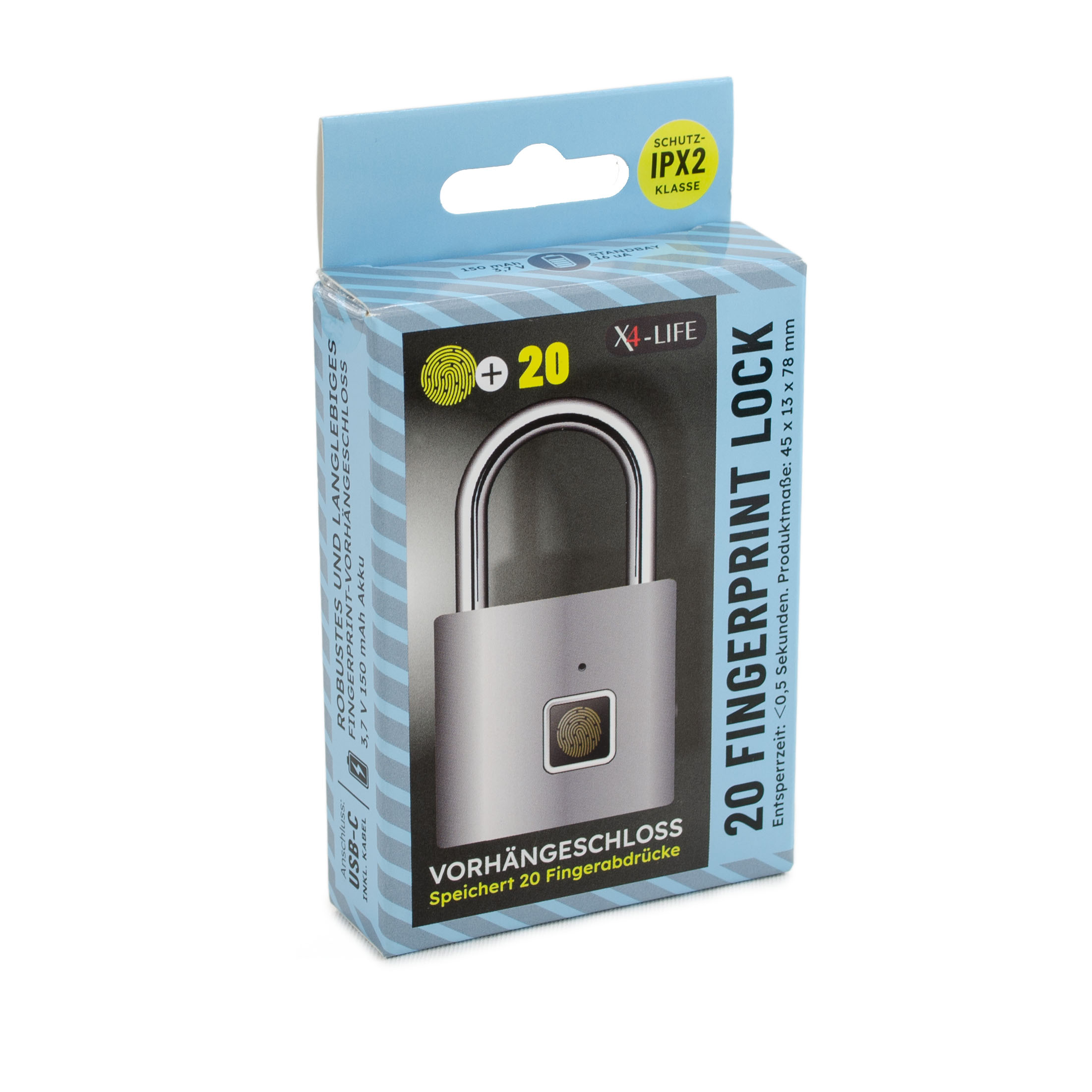 X4-LIFE Fingerabdruck-Vorhängeschloss