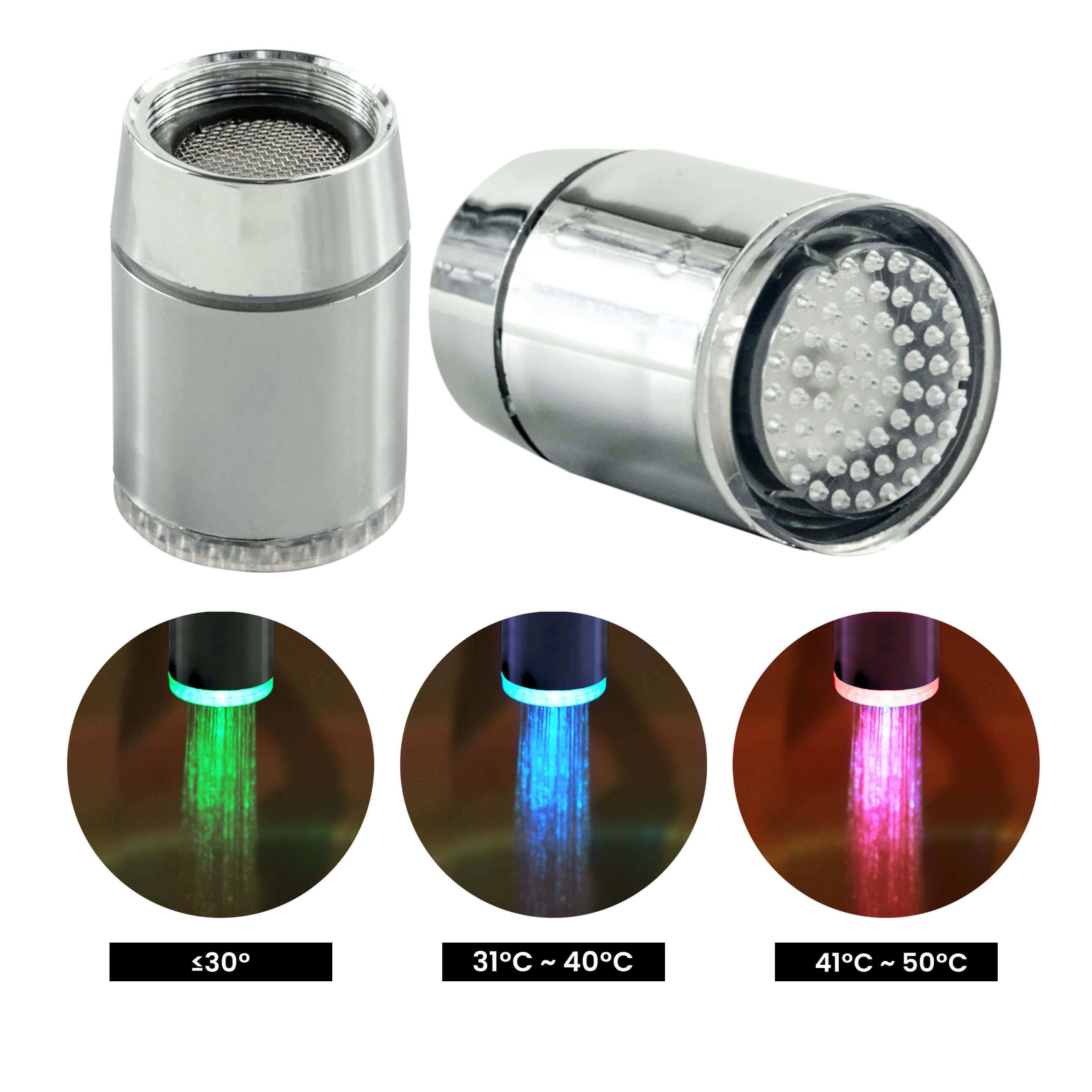 LED Wasserhahnaufsatz 2er-Set, Automatische Aktivierung, Farbwechsel bei Wassertemperatur, F22/M24, von X4-TOOLS