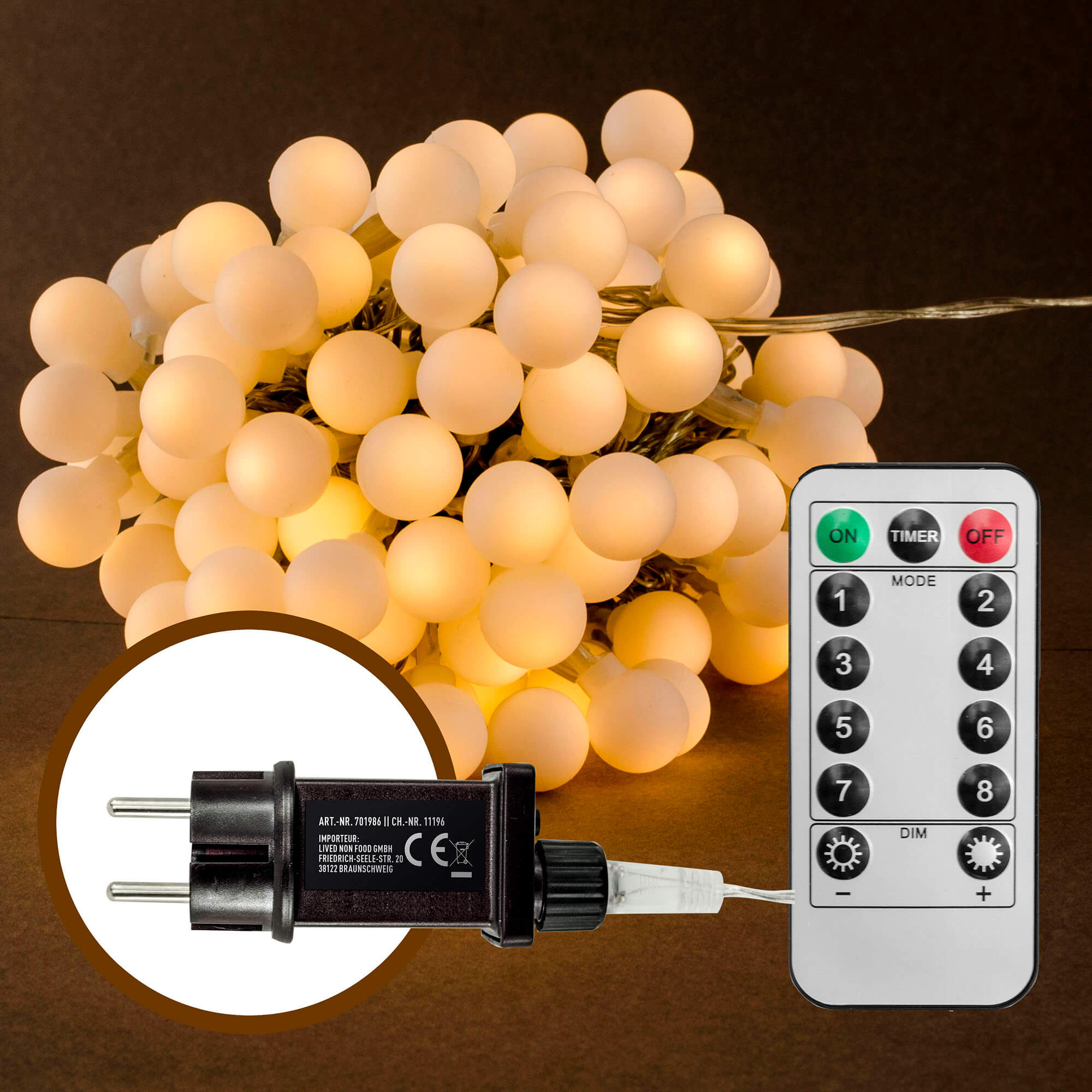 120 LED Kugeln Lichterkette, Warmweiß, 17 m, 3,6W, 8 Lichtmodi, Timer, Fernbedienung, Balkon, Garten, Geländer, Dekoration