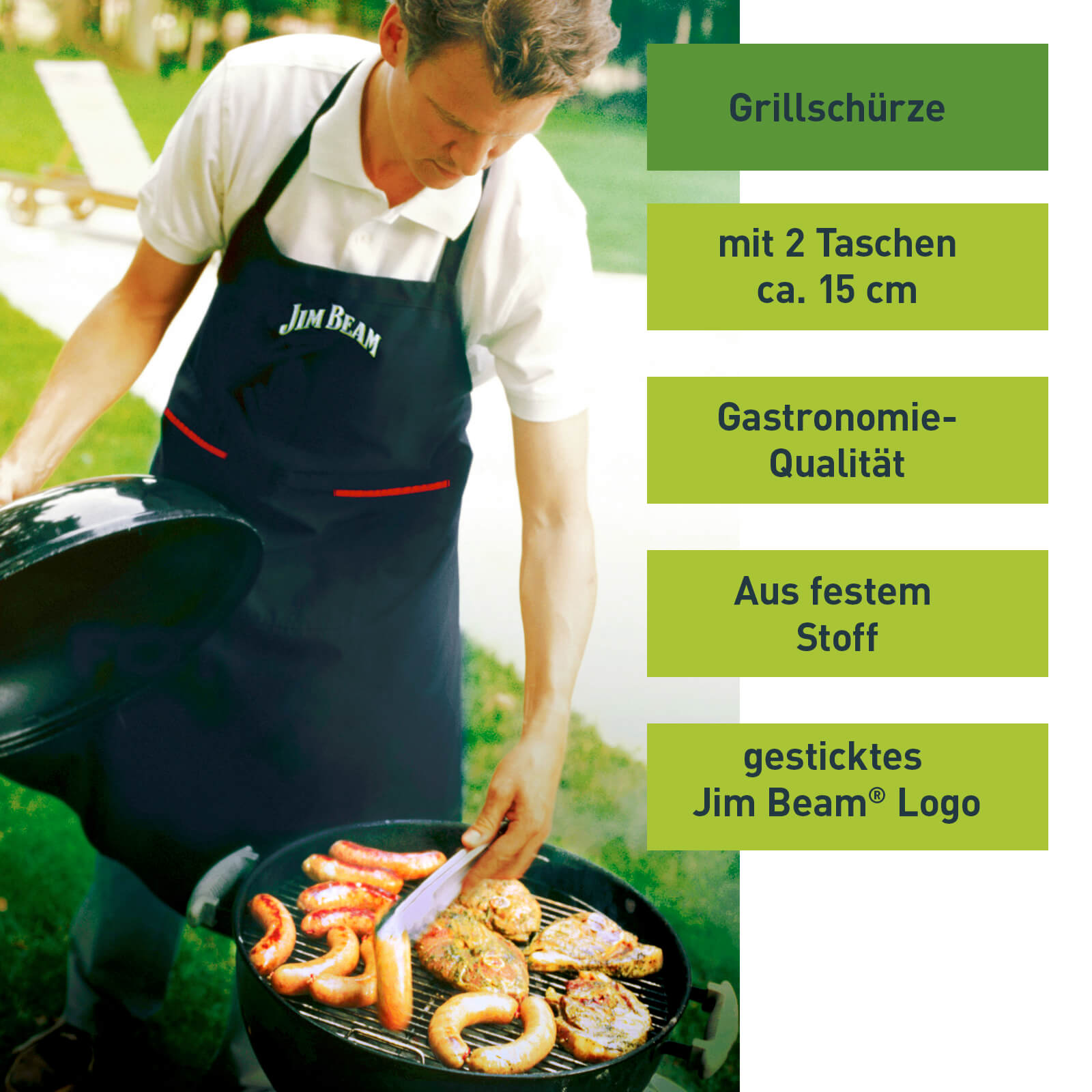 Grillschürze, Kochschürze mit Jim Beam Logo, 2 Taschen, Unisex, schwarz, trend für Männer, Frauen,  bestseller Schürze, Jim Beam JB0238