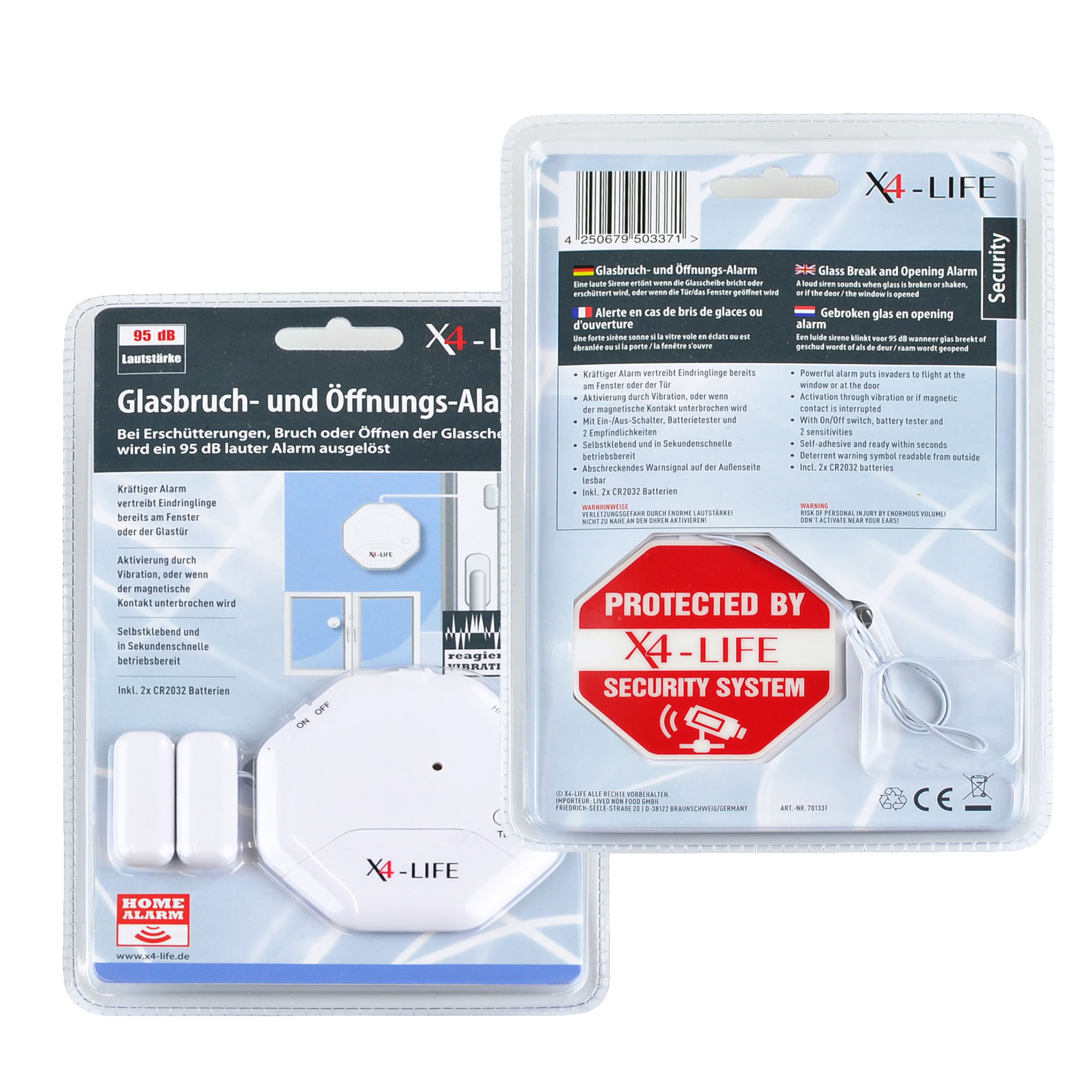 2x X4-LIFE Security Glasbruchmelder - Türalarm Fensteralarm Einbruchschutz