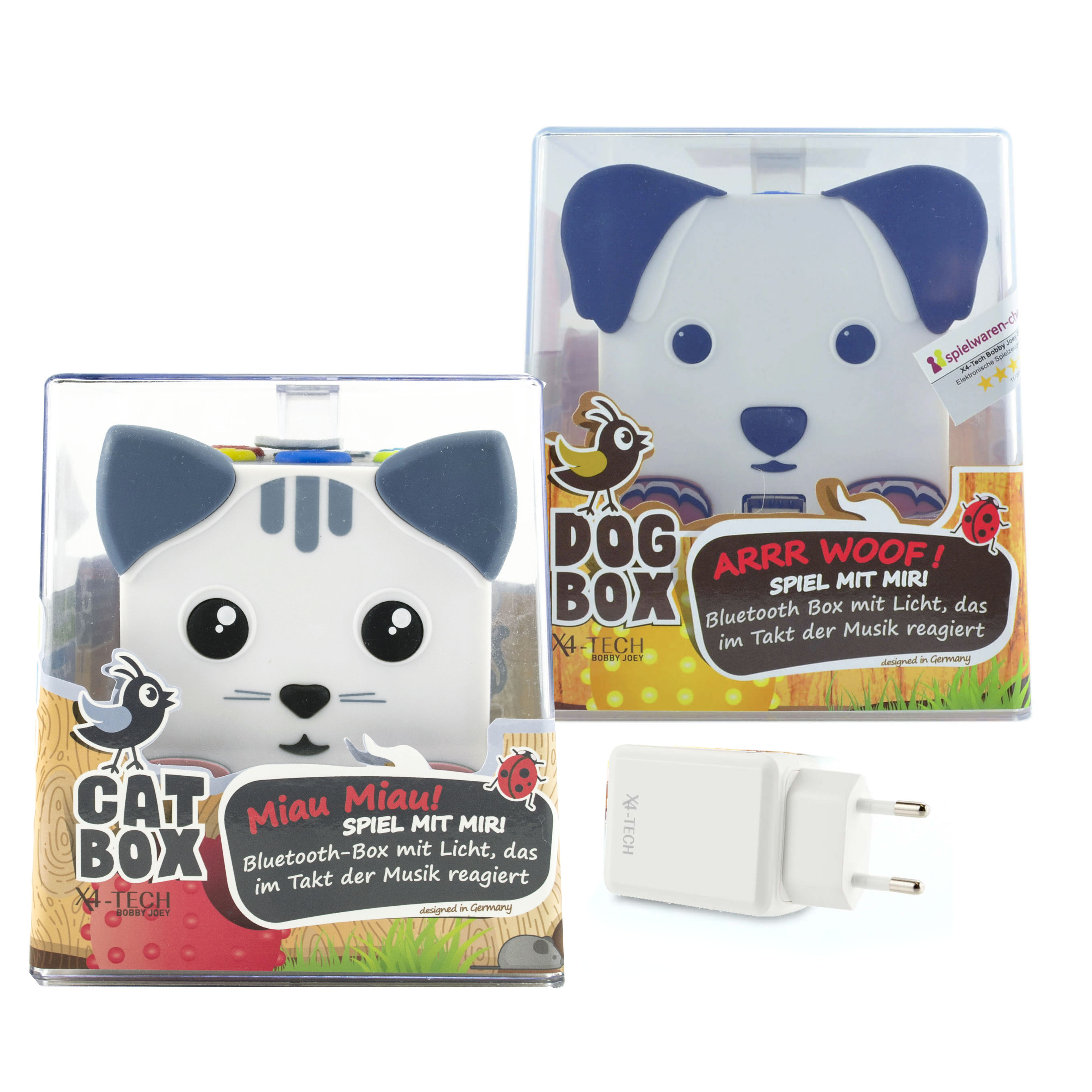 X4-TECH CatBox und DogBox Lautsprecher inkl. Netzteil Bluetooth USB SD - MusikBox Kinder Player im Set