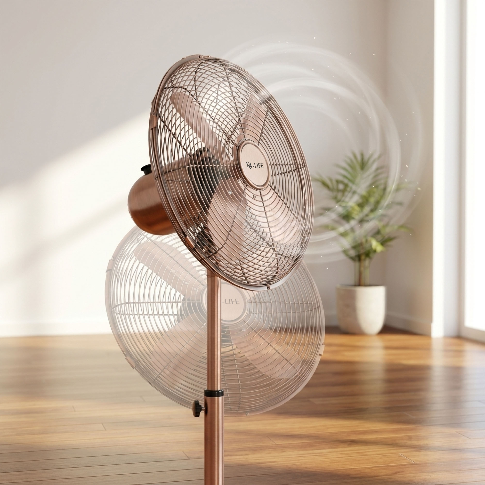 Standventilator 16 Zoll Copper Air / Kupfer-Optik, 45 W, höhenverstellbar mit Oszillation, Gitterdurchmesser 45 cm