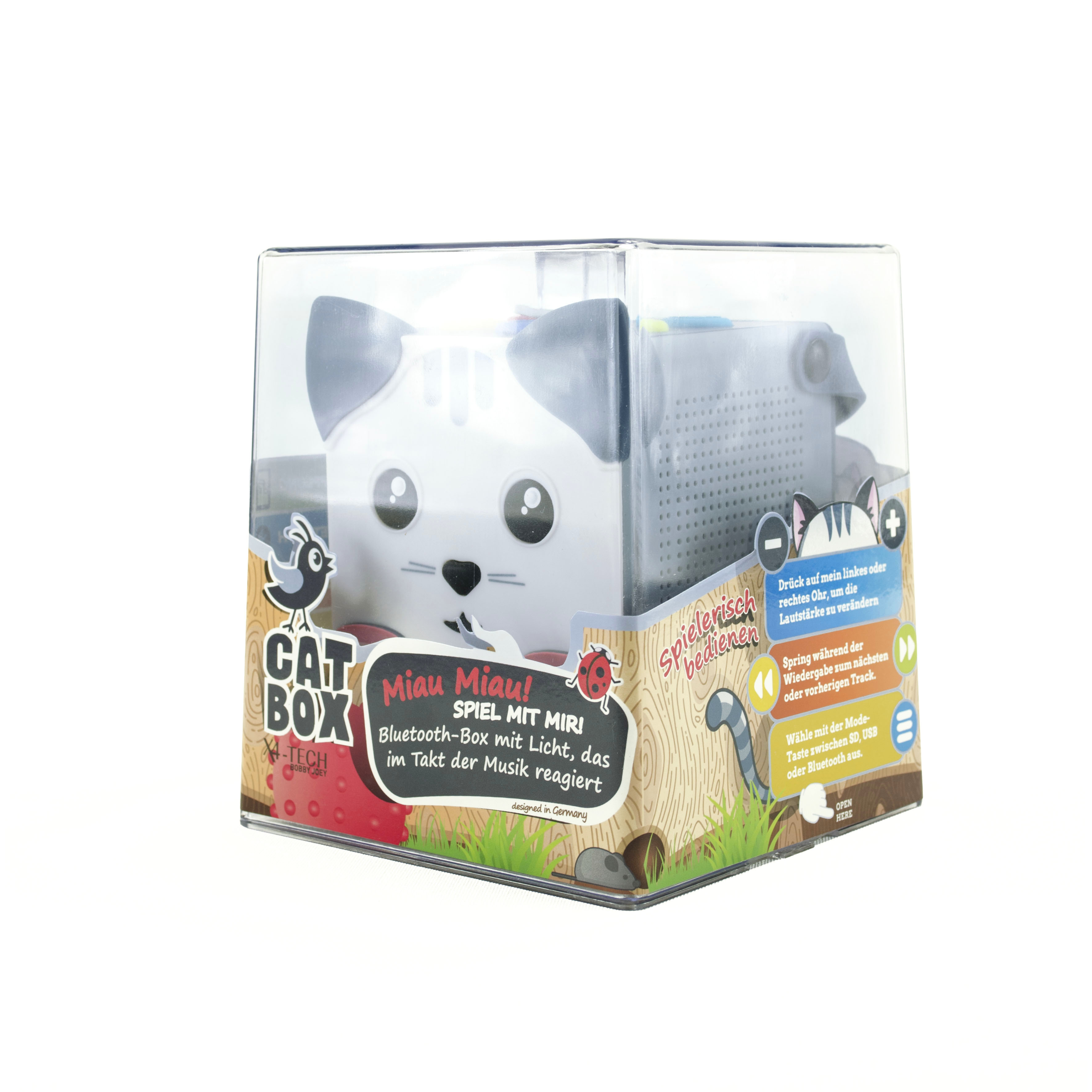 X4-TECH CatBox Bluetooth Lautsprecher Hörbox - USB Musik Box tragbar für Kinder