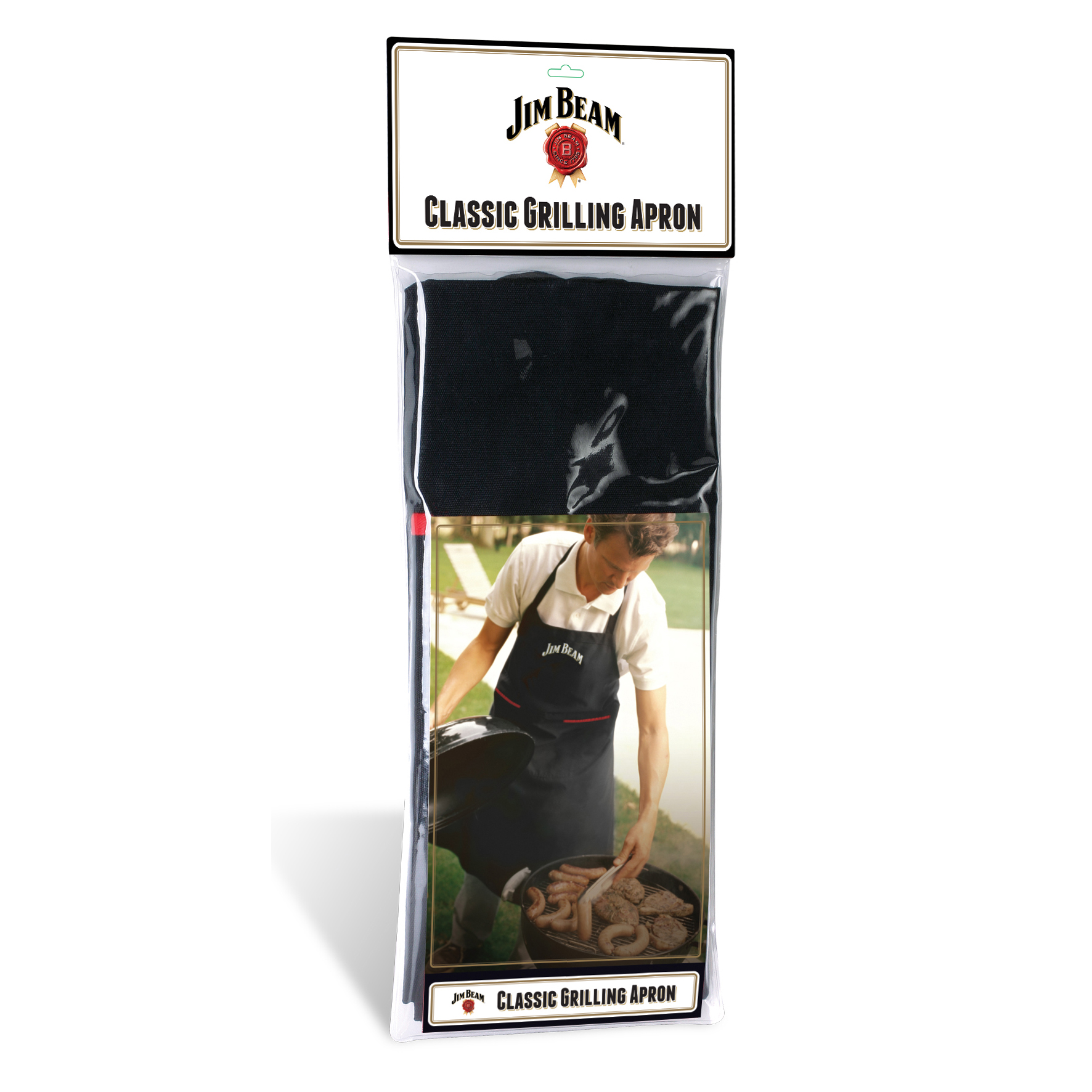 Jim Beam Grillschürze, Kochschürze mit Logo, 2 Taschen, Unisex, schwarz, trend für Männer, Frauen, BBQ Zubehör für den Grill und die Küche