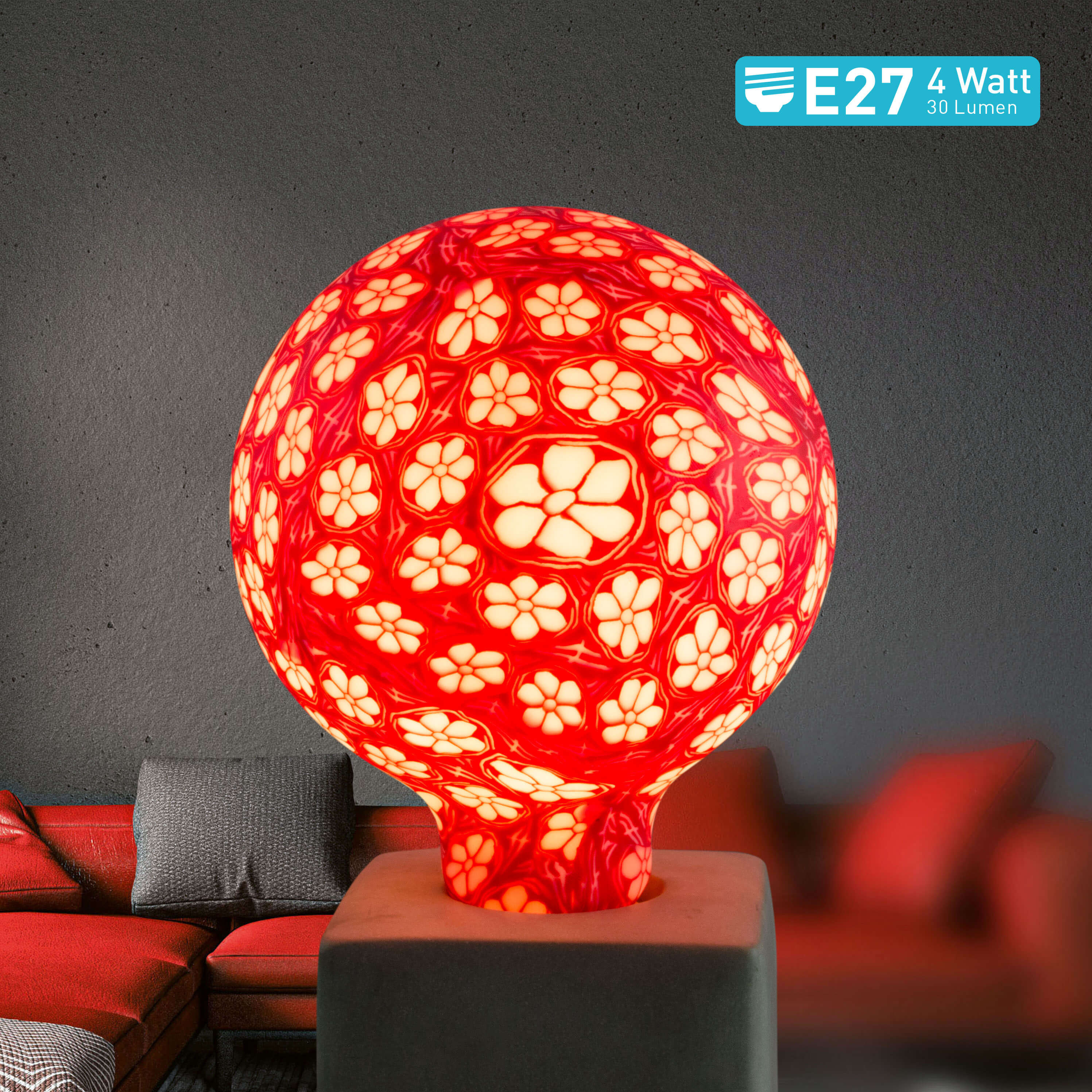 LED Porzellankugel rot E27-Fassung 30 Lumen 4 Watt G125