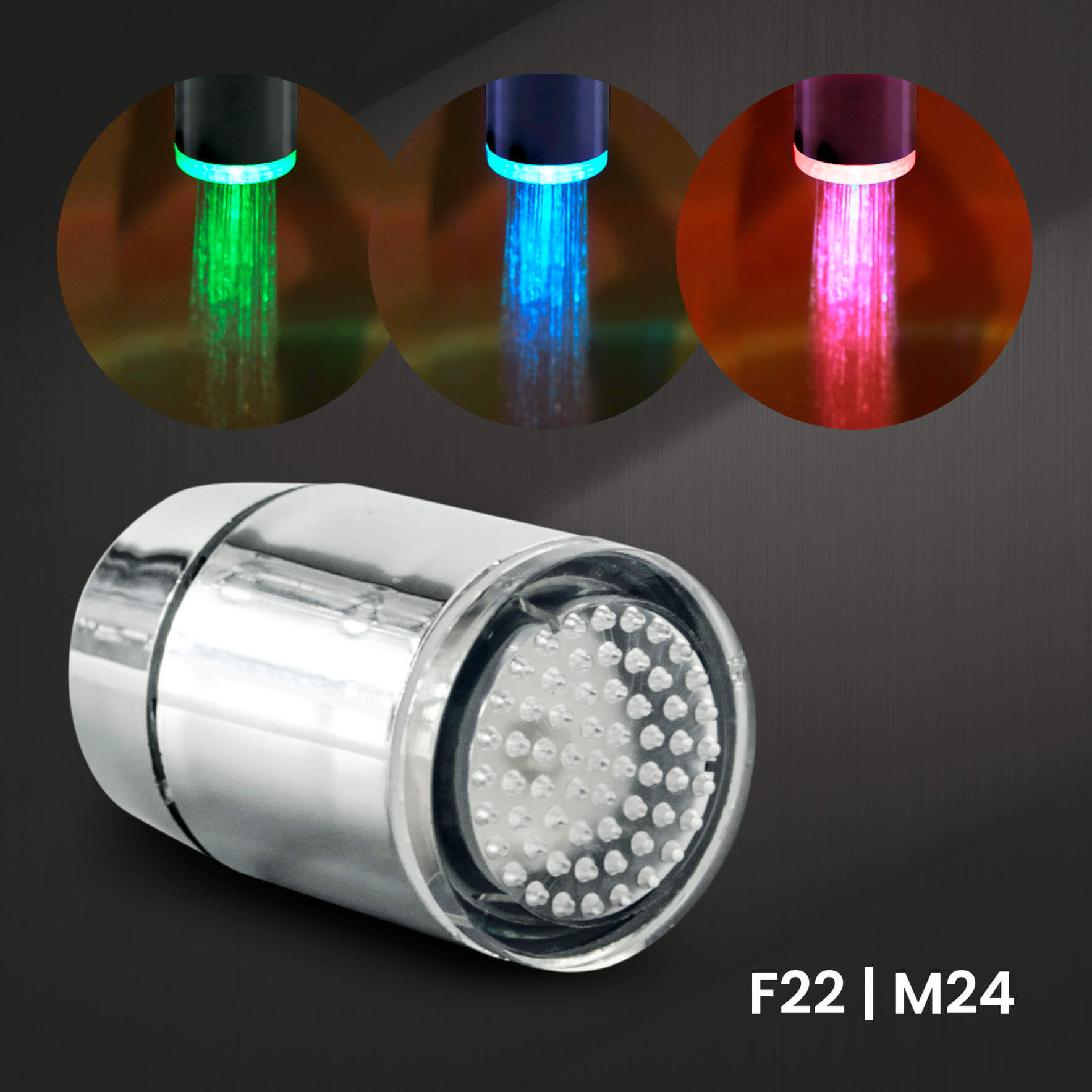 LED Wasserhahnaufsatz 2er-Set, Automatische Aktivierung, Farbwechsel bei Wassertemperatur, F22/M24, von X4-TOOLS