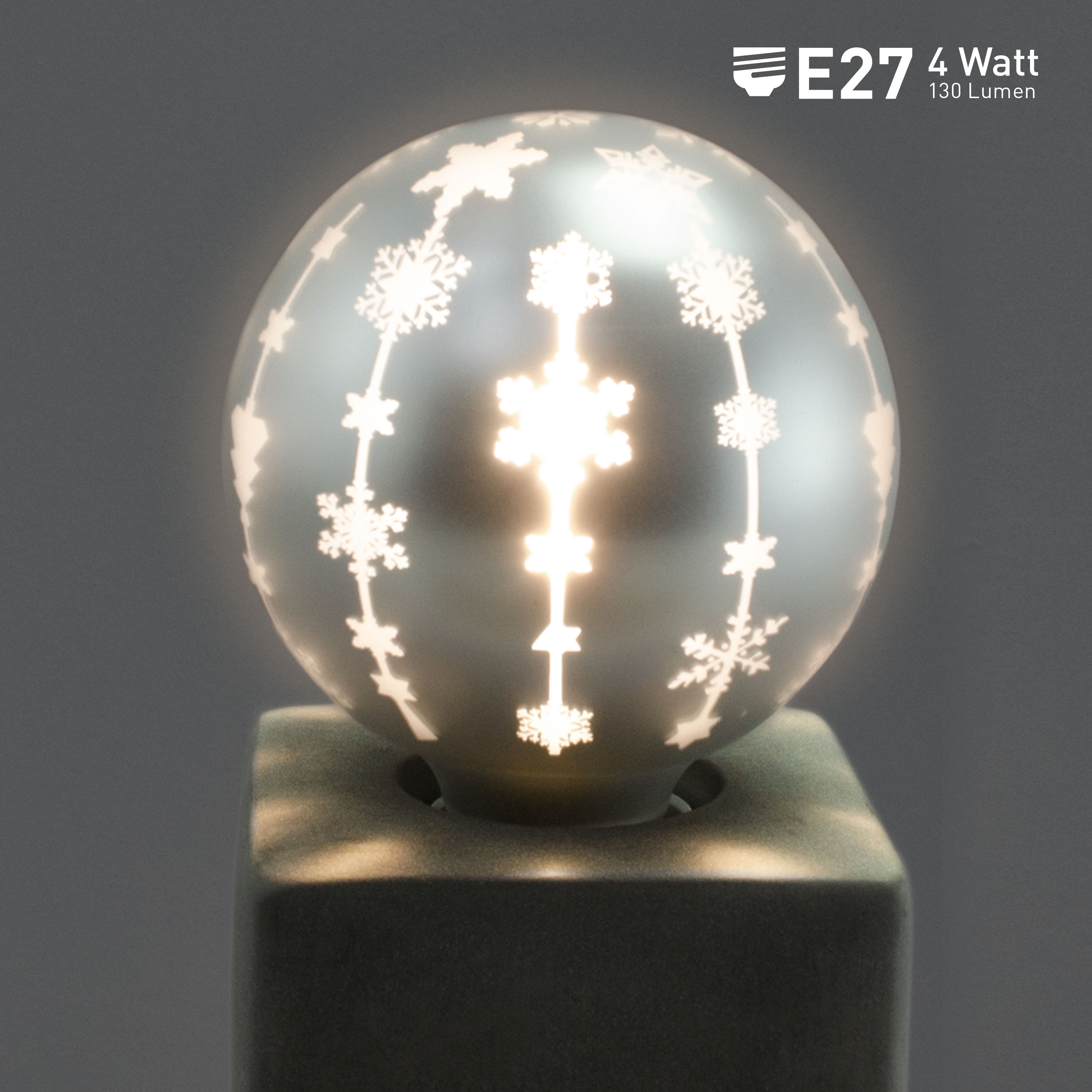 X4-LIFE LED-Weihnachtskugel metallic Silber E27-Fassung, Wintermuster G95 4W
