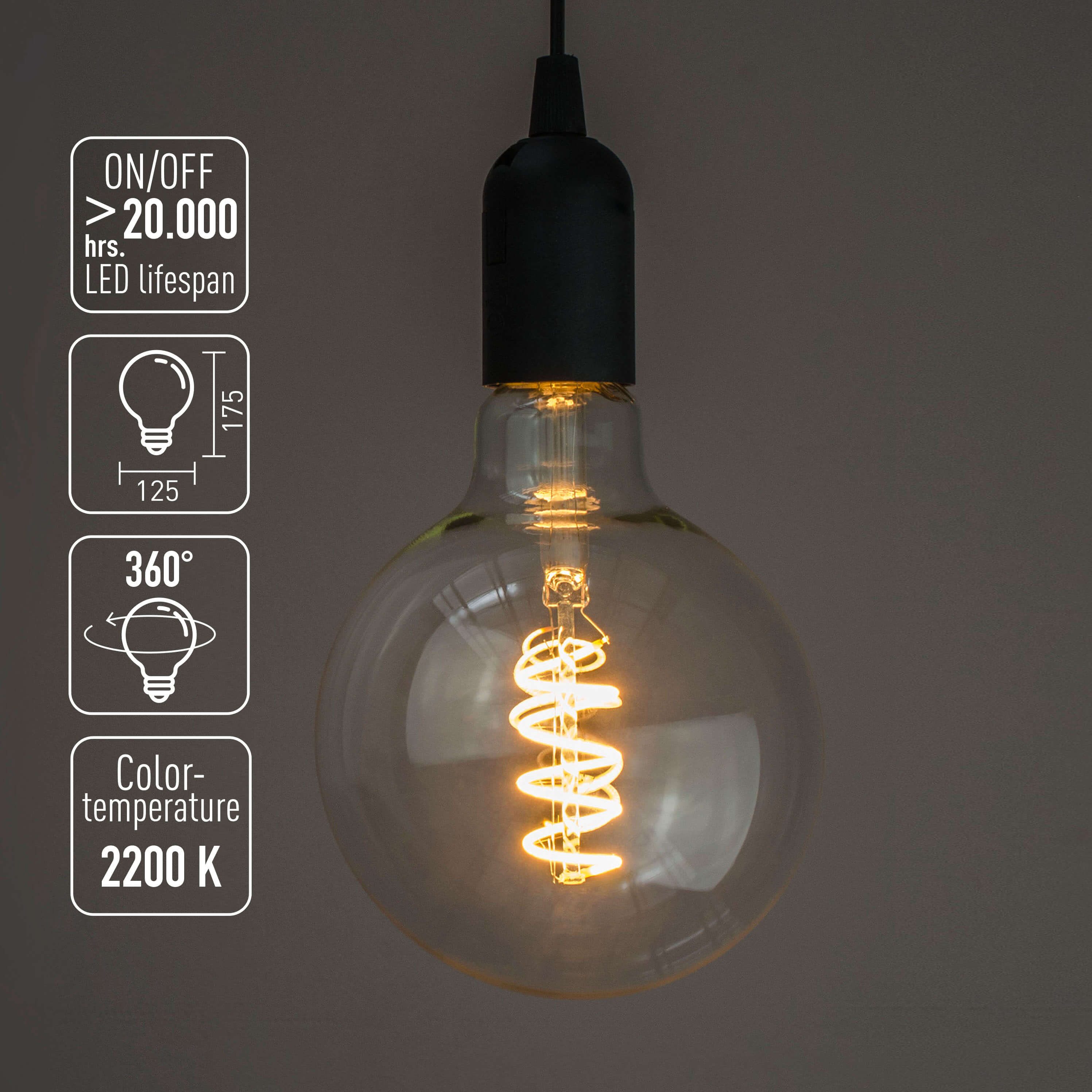 E27 LED Vintage Glühbirne Filament Spirale G125mm 6 Watt 230V