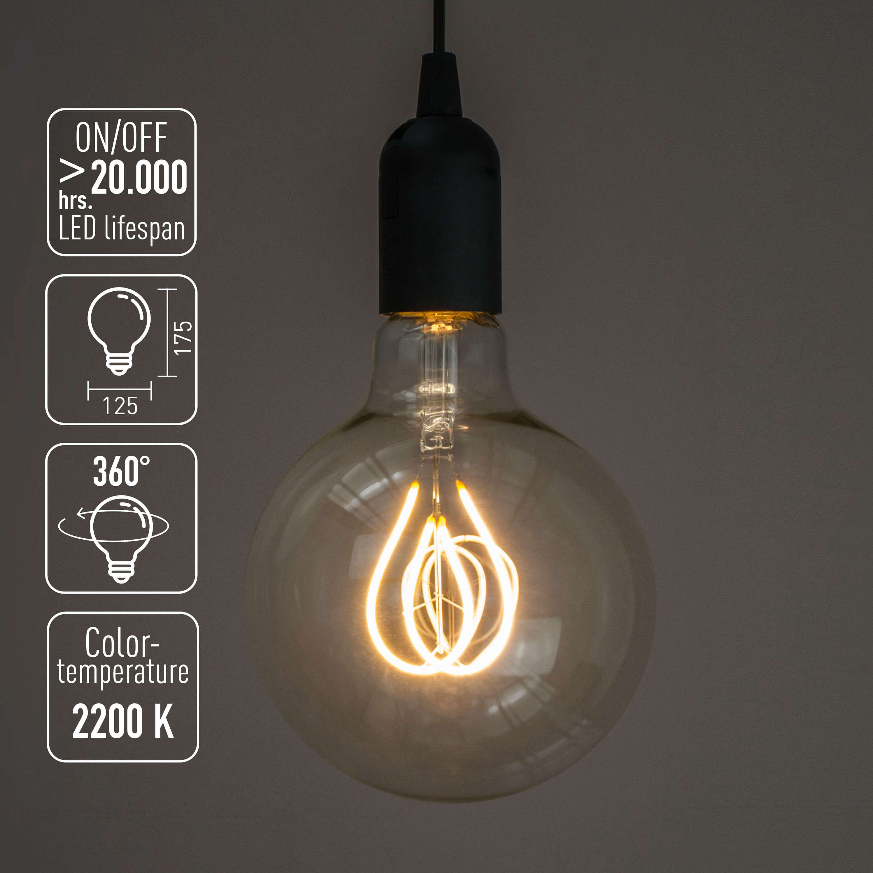 E27 LED Vintage Glühbirne Filament Herz G125mm 6 Watt 230V