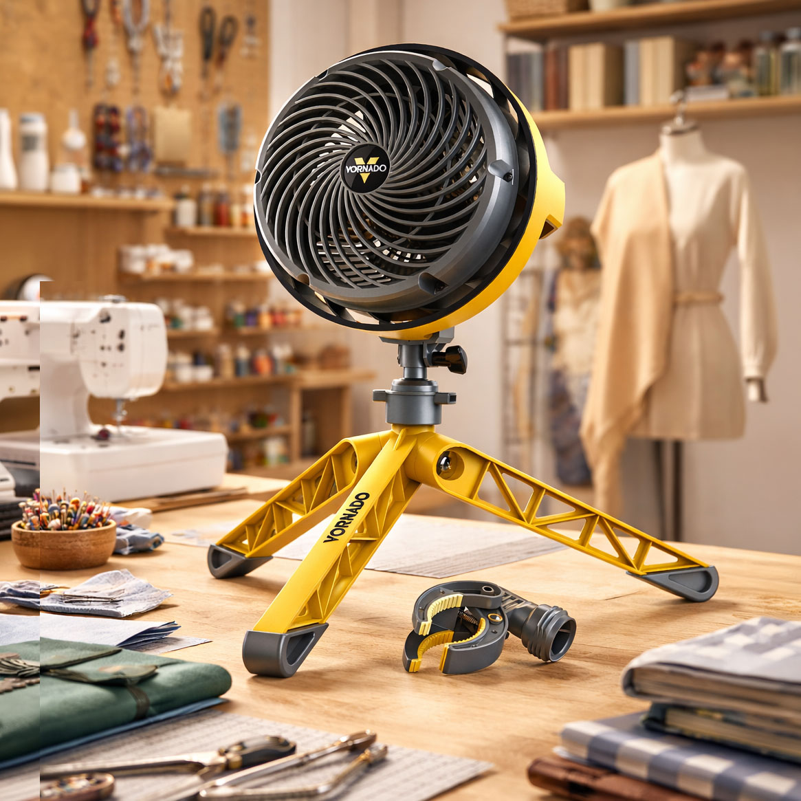 Vornado EXO5 Ventilator mit Standfuß & Klemme, kraftvoller staubdichter Motor, Wandmontage, ideal für Werkstatt & Loft