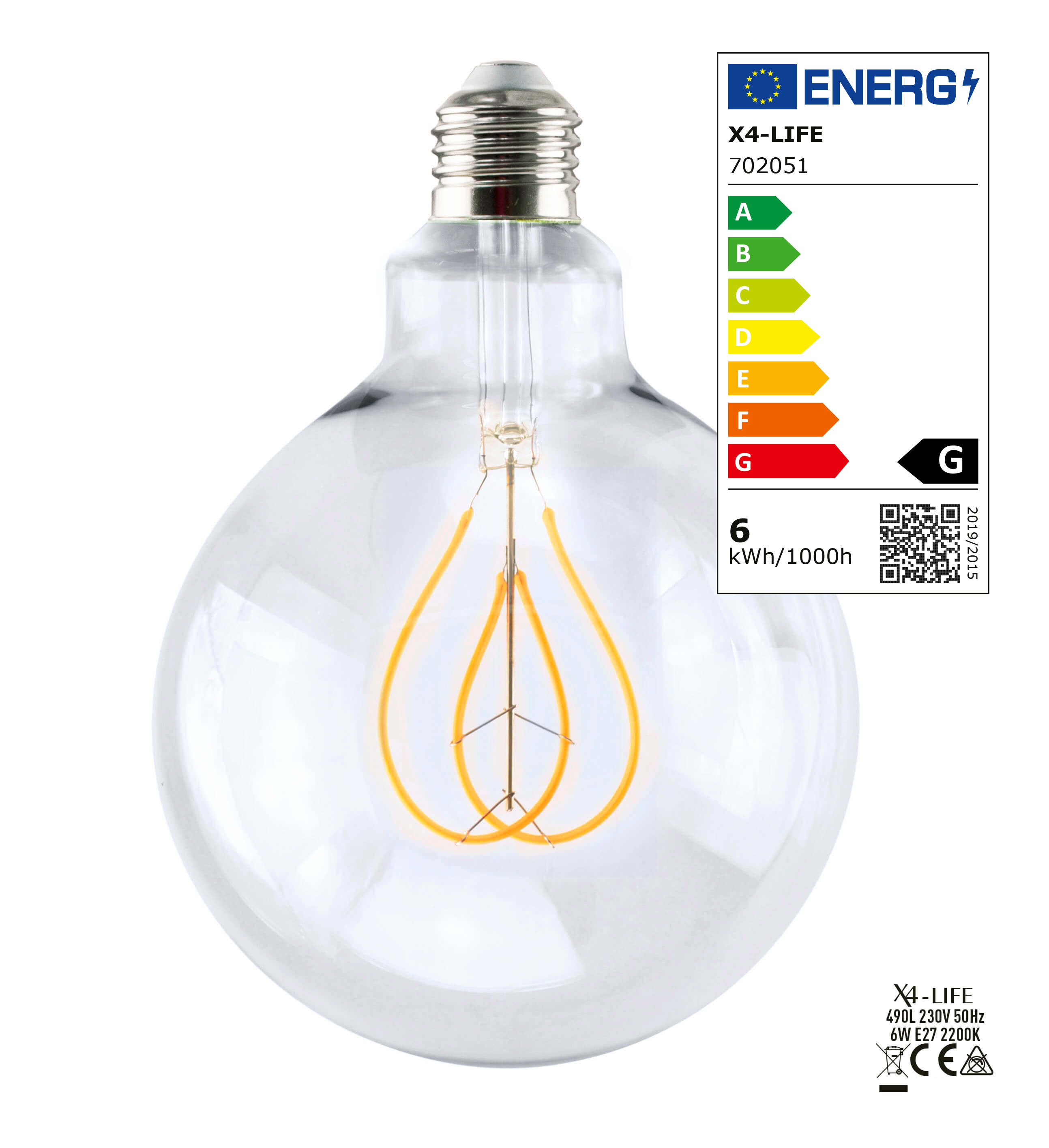 E27 LED Vintage Glühbirne Filament Herz G125mm 6 Watt 230V