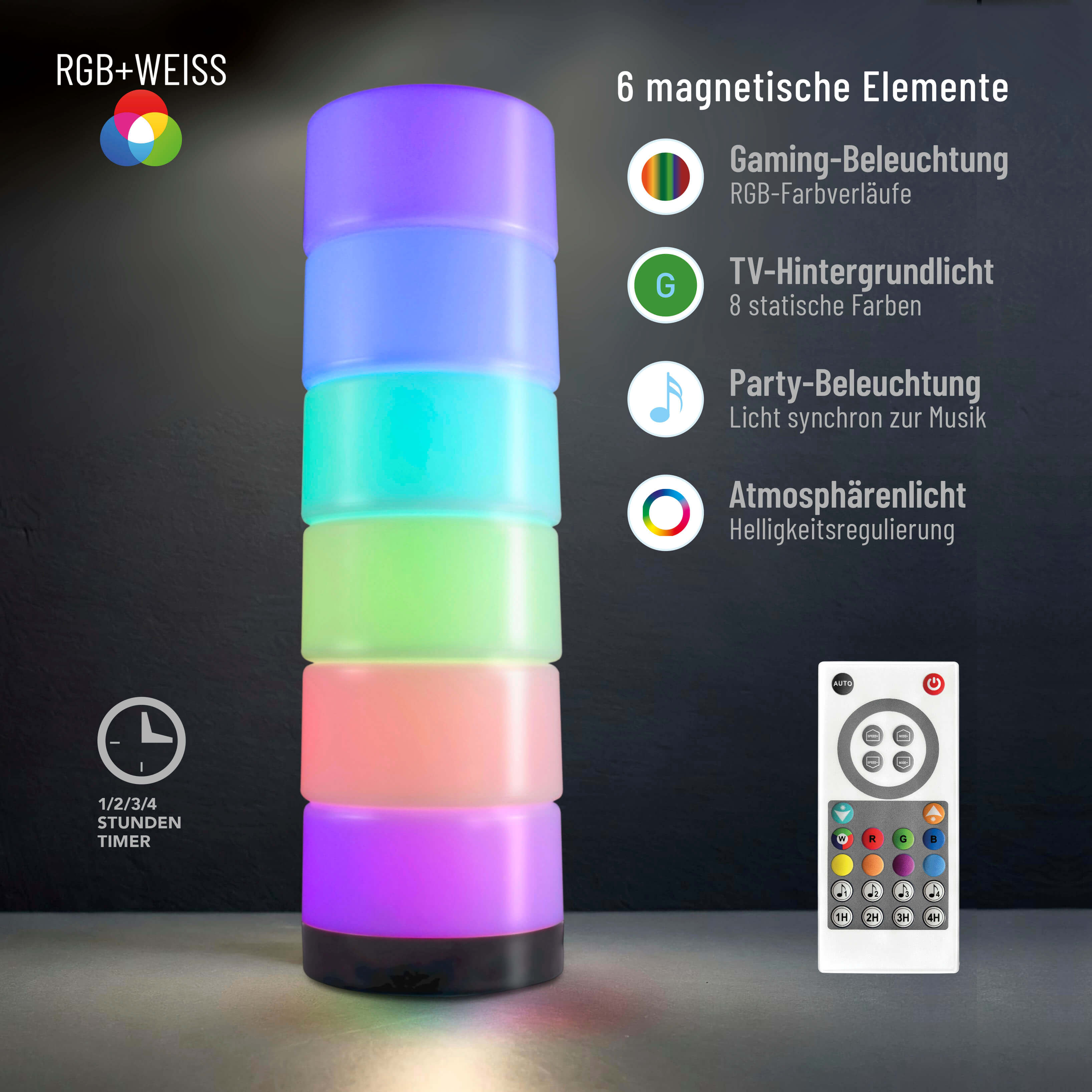 X4-LIFE RGBIC LED-Dekoleuchte aus 6 magnetischen Elementen