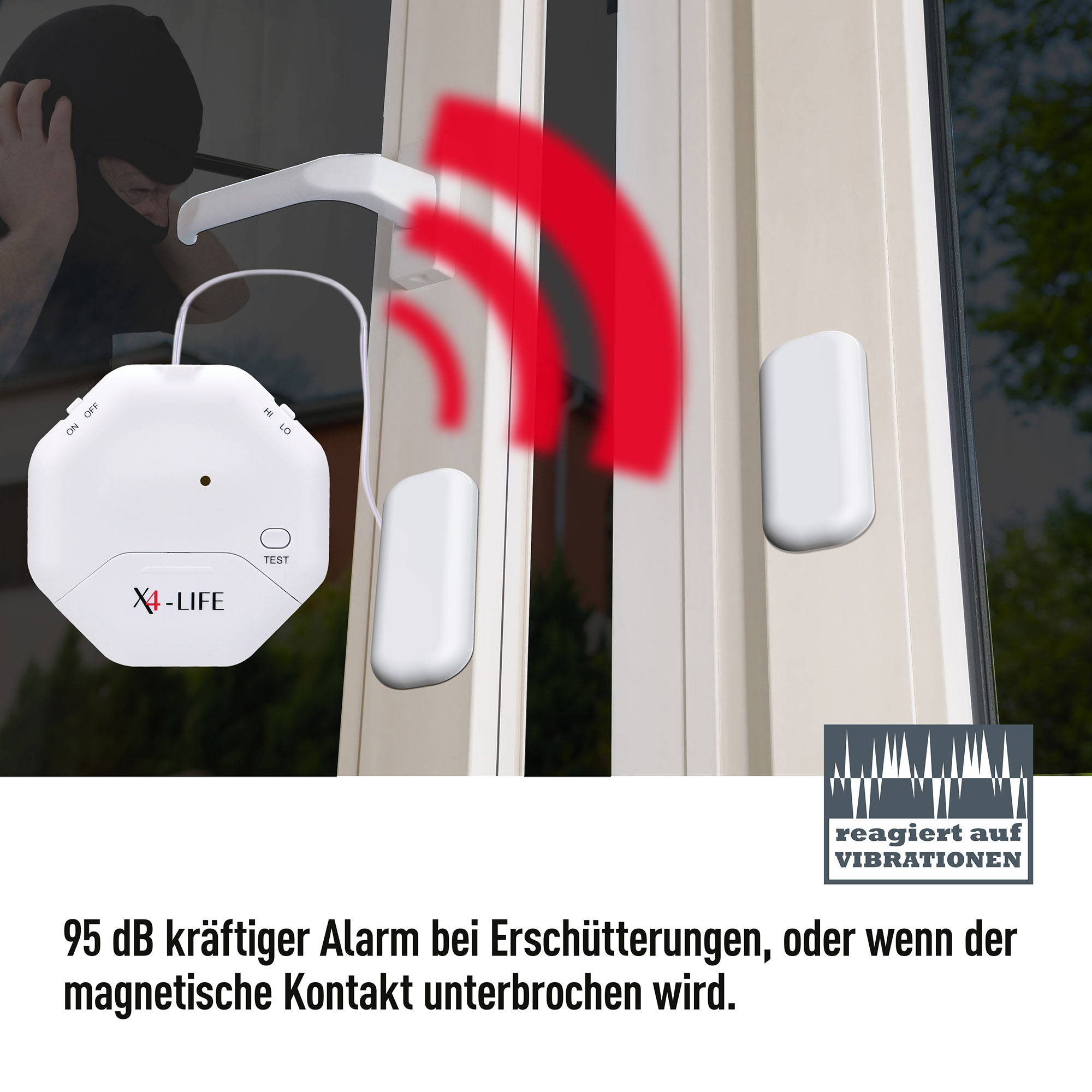 2x X4-LIFE Security Glasbruchmelder - Türalarm Fensteralarm Einbruchschutz