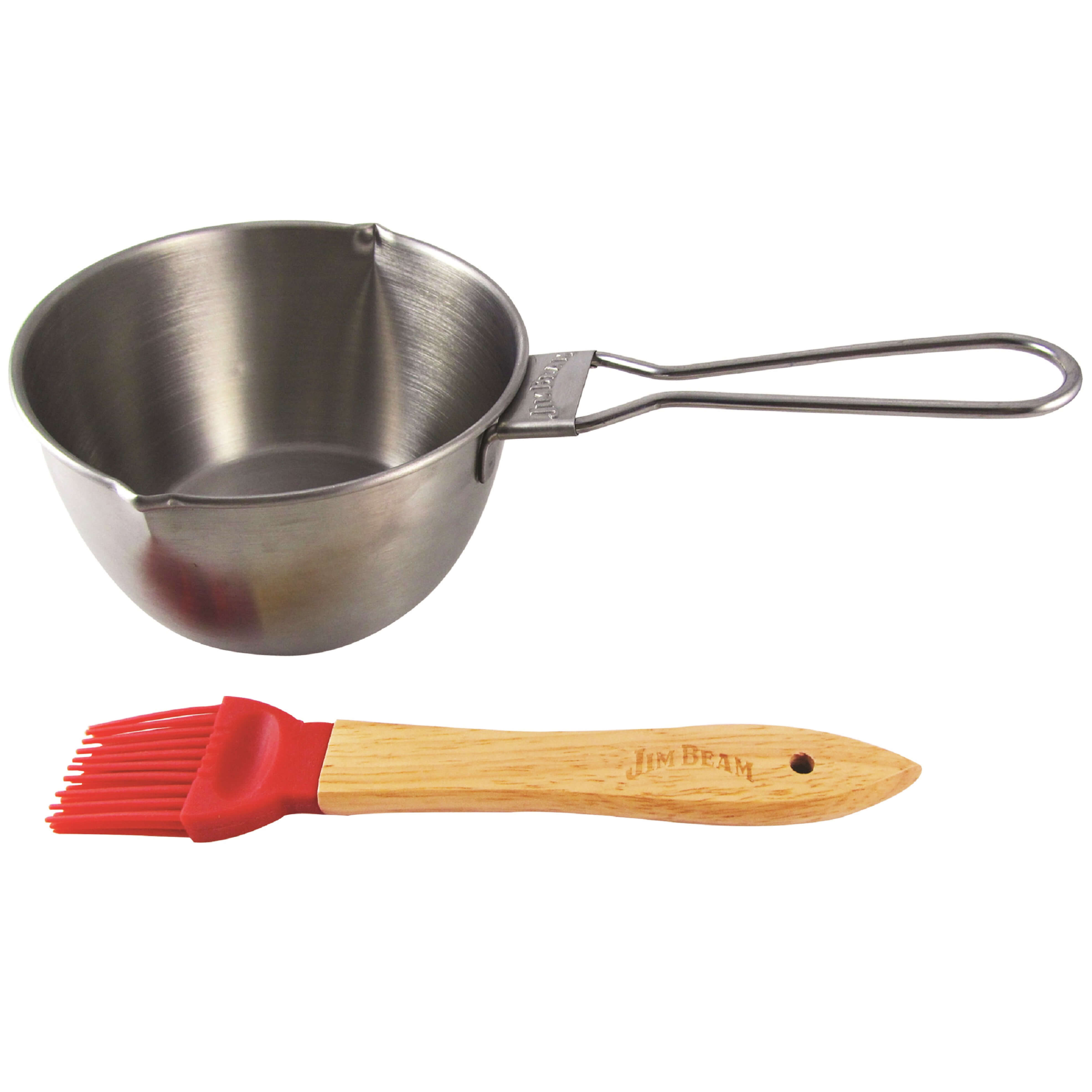 Jim Beam BBQ Zubehör, Edelstahl Stieltopf und Silikonpinsel, extra leicht, Soßenzubereitung, Spülmaschinenfest, induktionsfähig, für Küche und den Grill