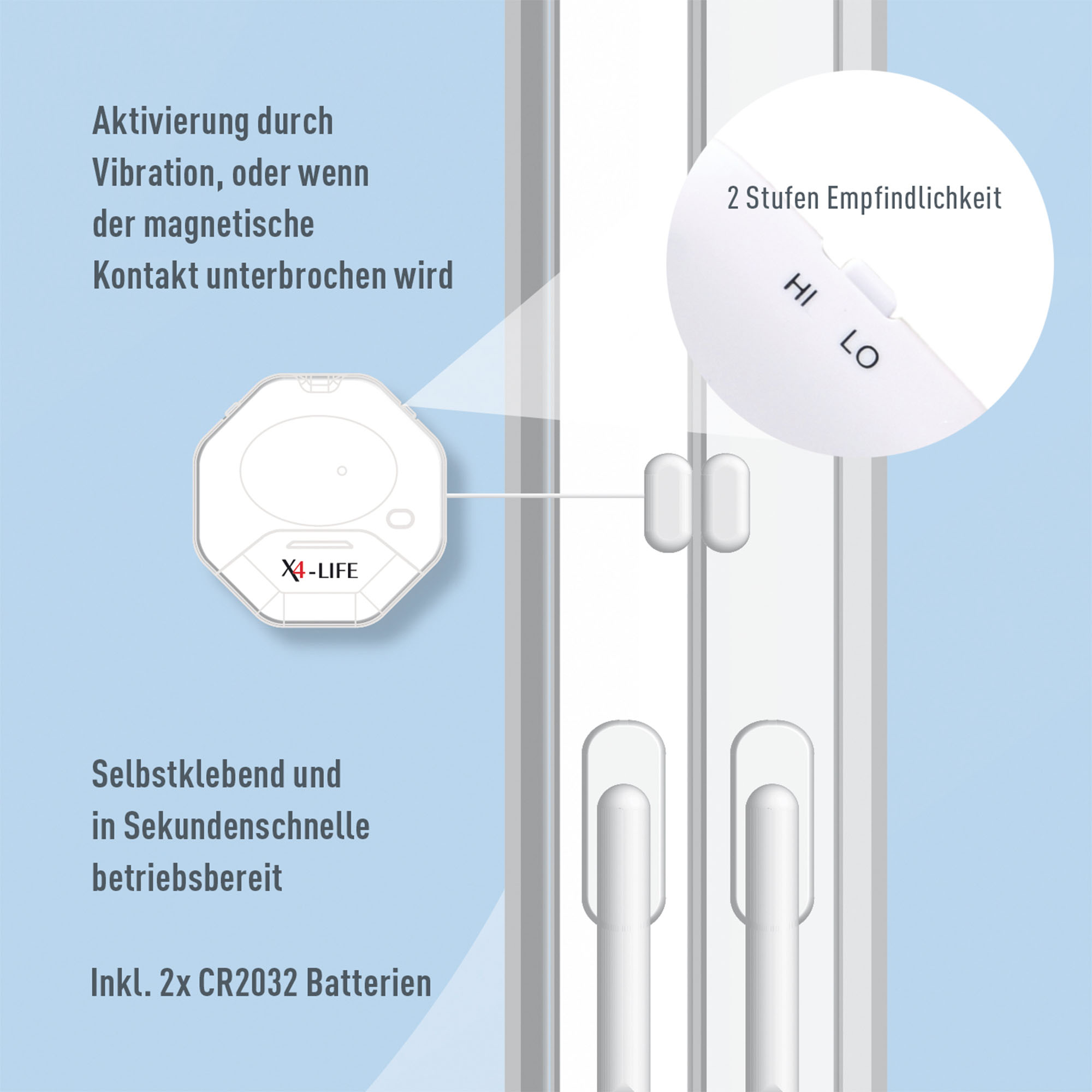 2x X4-LIFE Security Glasbruchmelder - Türalarm Fensteralarm Einbruchschutz