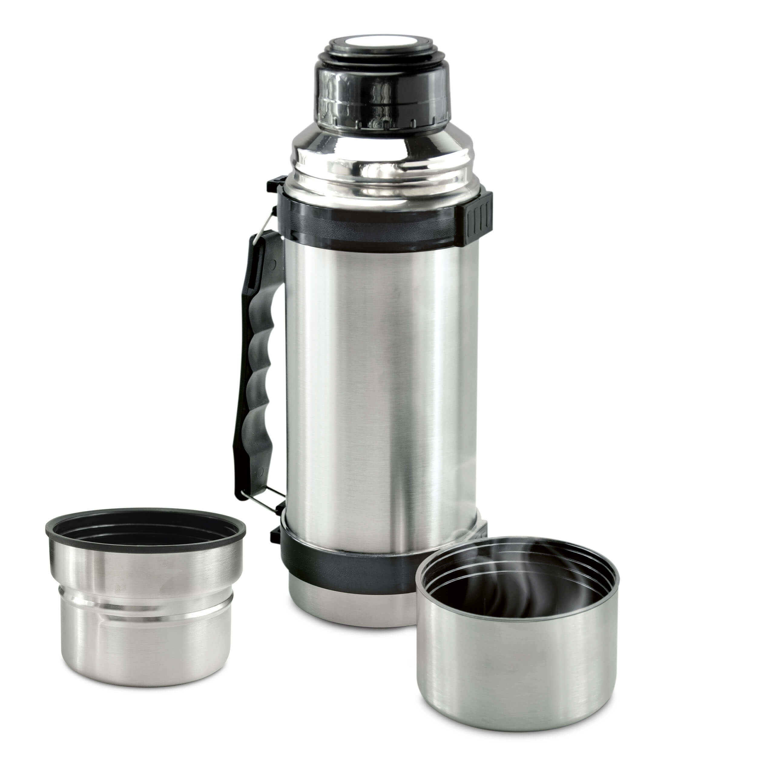 X4-LIFE Doppelwandige Edelstahl Isolierflasche 1L mit 2 Trinkbechern