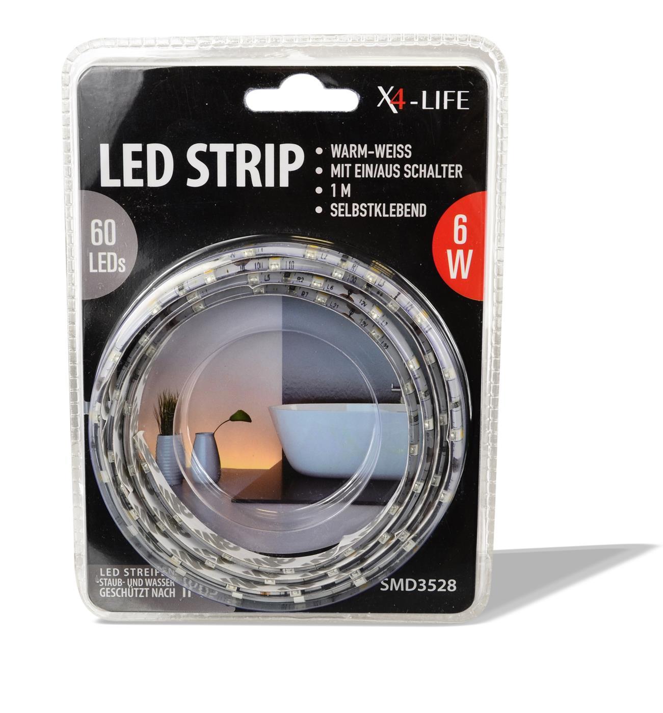 X4-LIFE LED Strip 1m warmweiß - Netzteil - Selbtstklebend - IP65, 6W, Kürzbar