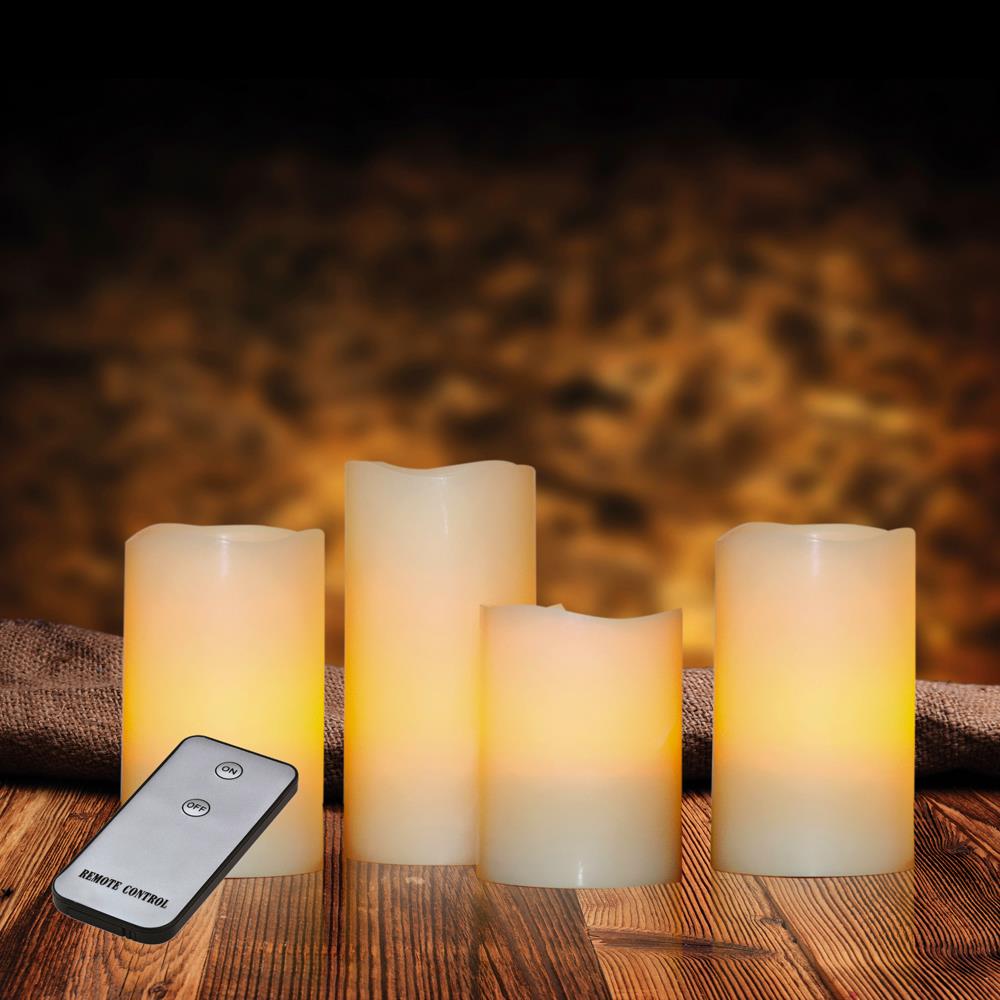 X4-LIFE LED Kerzen 4er-Set mit Fernbedienung, inkl. Batterie, täuschend echt flackernde Flamme, Kerzen 10cm, 2x 13cm, 15cm