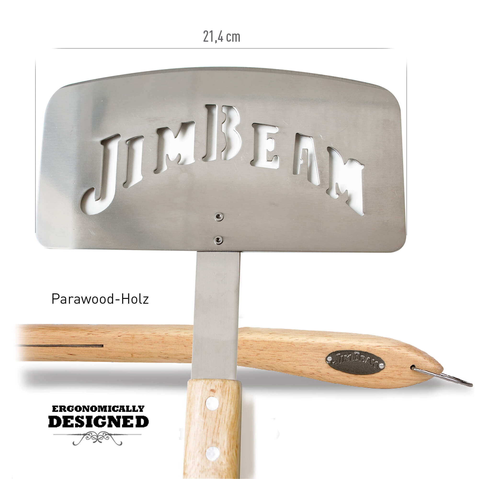 Jim Beam BBQ Zubehör, Grillwender extra breit aus Edelstahl und Parawood Holzgriff, rostfreier Edelstahl,  Extra breit für Barbecue Fisch Steaks und jede Küche