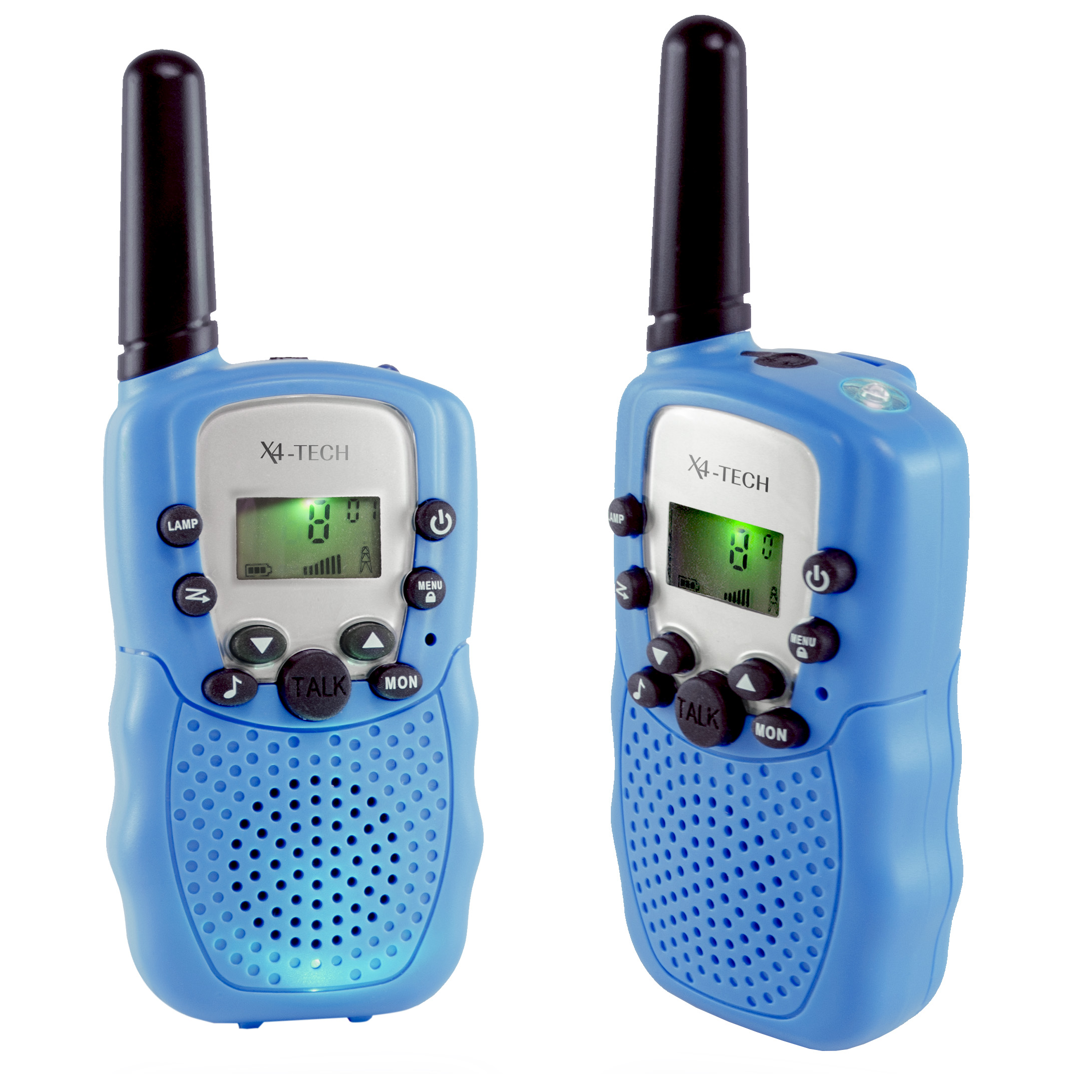 2 Walkie-Talkie 3 km Reichweite, 8 Kanälen, LCD-Display, LED-Licht und Kopfhöreranschluss perfekt für Outdoor-Abenteuer, blau