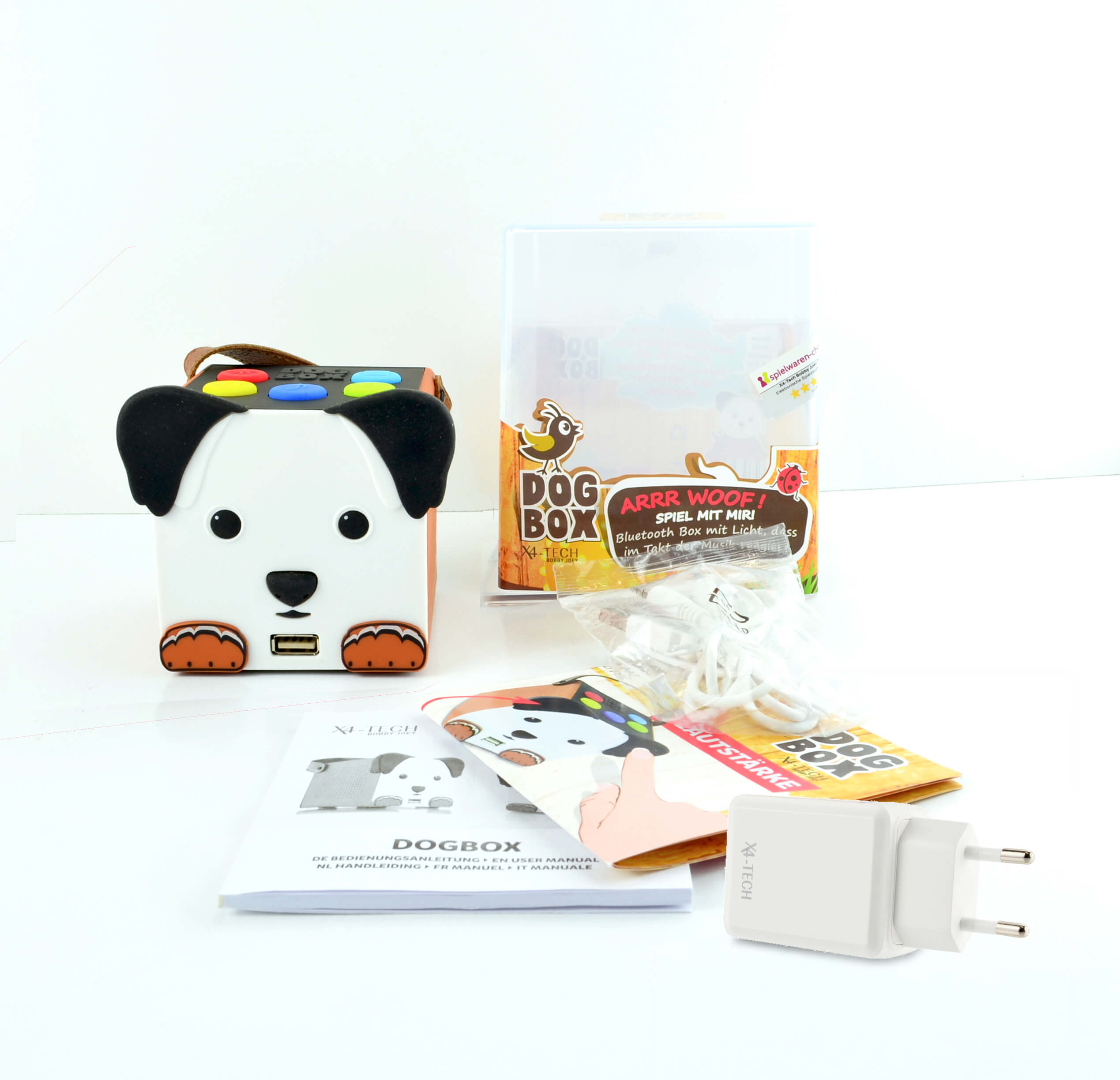 X4-TECH DogBox Kinder Lautsprecher, Kopplung über Bluetooth mit dem Smartphone oder Tablett, Musikwiedergabe SD-Karte, USB Stick, spielerisch bedienen