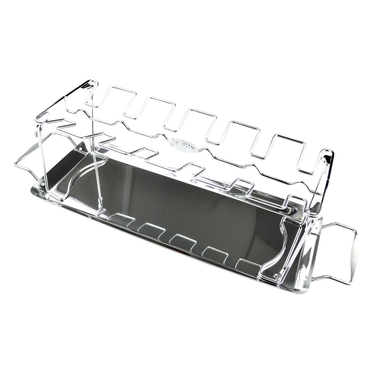 Jim Beam BBQ Zubehör, Chicken Wing Grillgestell mit Untersetzer, für 12 Hähnchenkeulen, Edelstahl, Drumstick, Grillhalter, knusprig grillen, Backofen Grill,