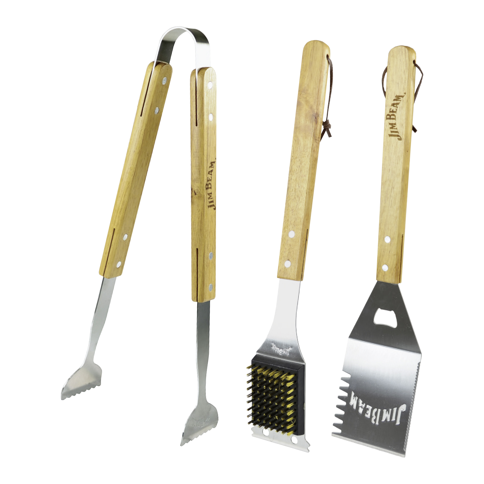 Jim Beam, BBQ Zubehör Grillbesteck, 3-teilig Grillzange, Grillbürste, Grillwender, rostfreier Edelstahl, Geschenidee für jede Küche