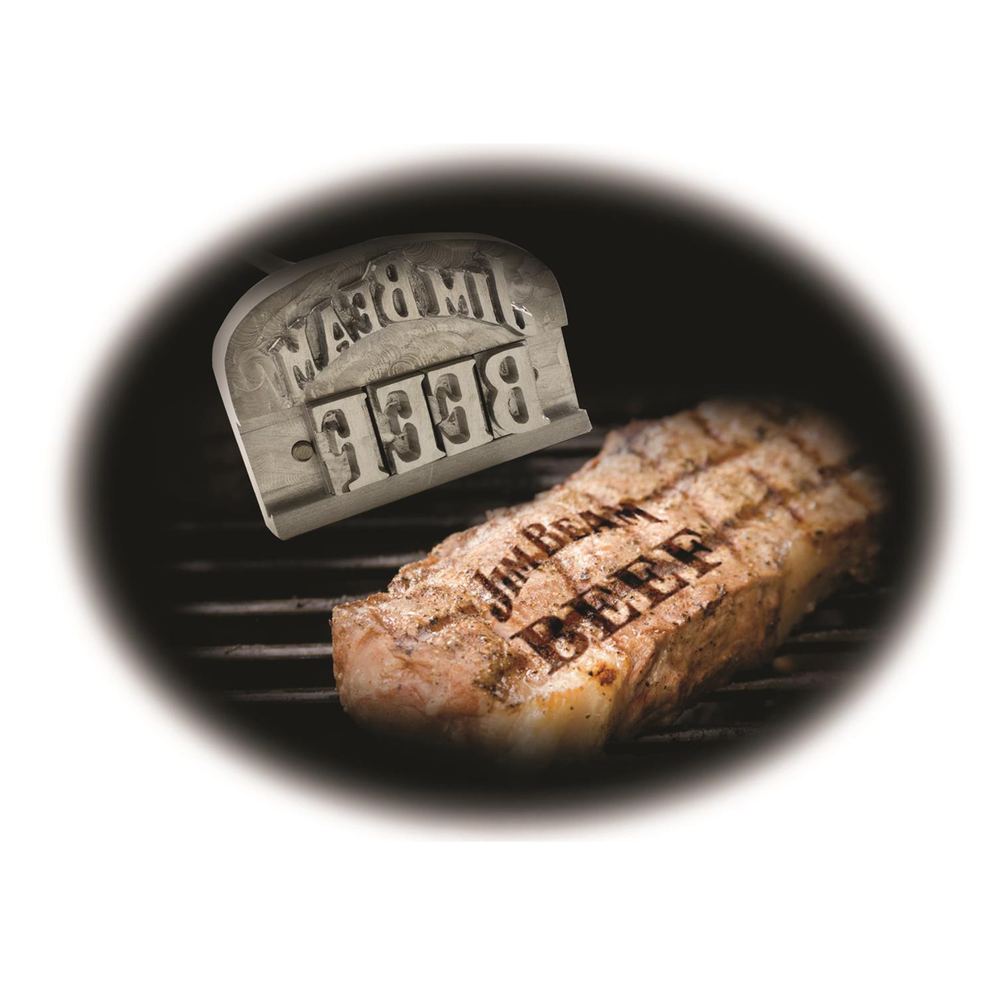 Jim Beam BBQ Grill Zubehör, Grillbrandeisen mit wechselbaren Buchstaben Grillstempel, Steak Brandeisen, 50 Buchstaben, Brandfläche ca. 5x14cm, Geschenkideen