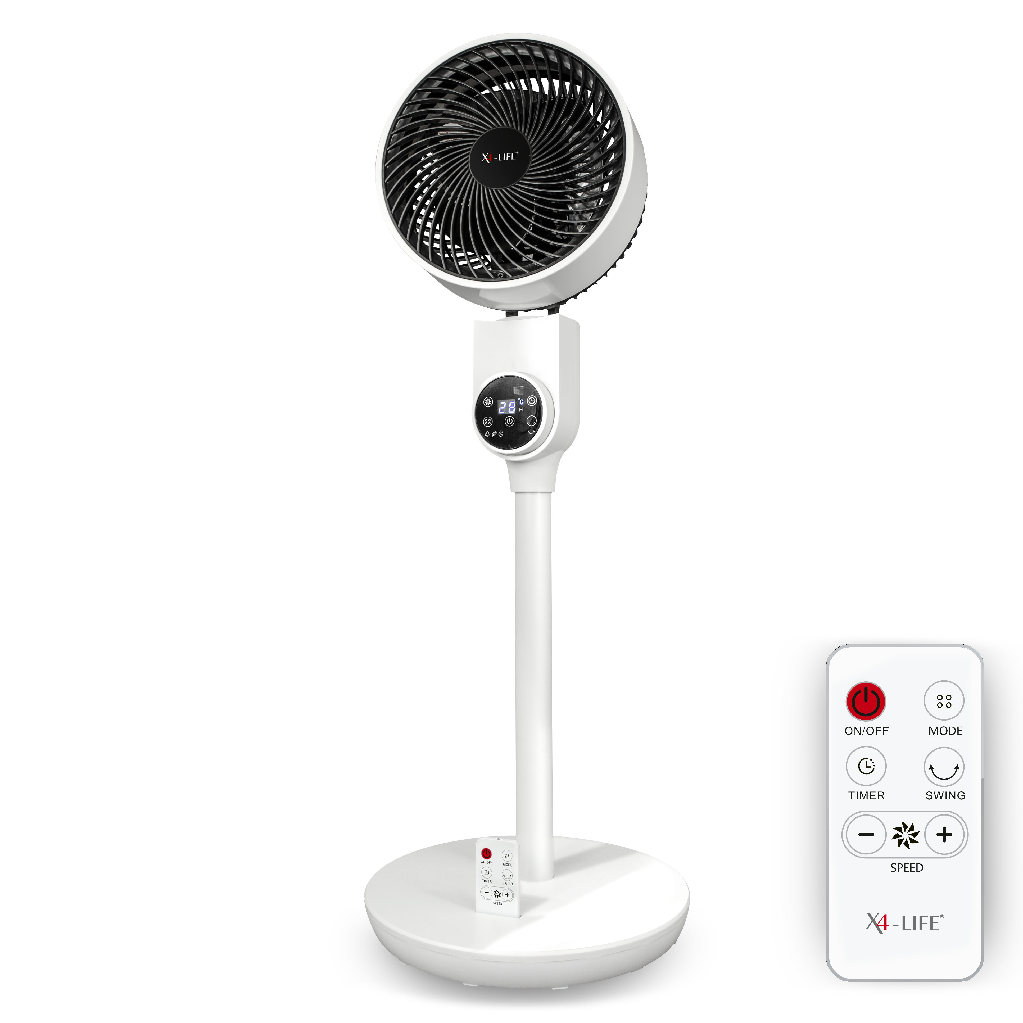 X4-LIFE Fan Pinguin Deluxe Bodenventilator, 50 W, mit Fernbedienung, Timer und Touch-Display
