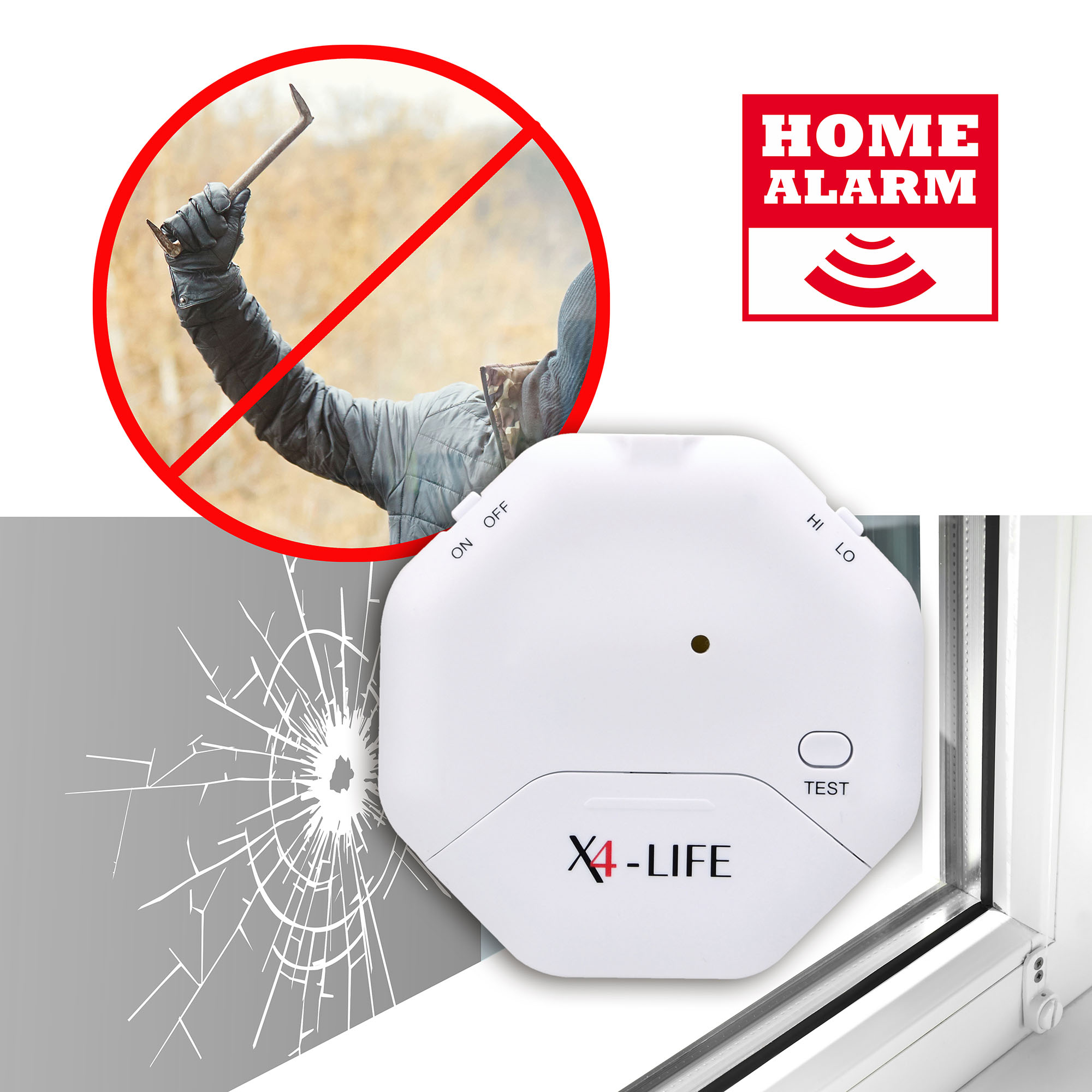 2x X4-LIFE Security Glasbruchmelder - Türalarm Fensteralarm Einbruchschutz