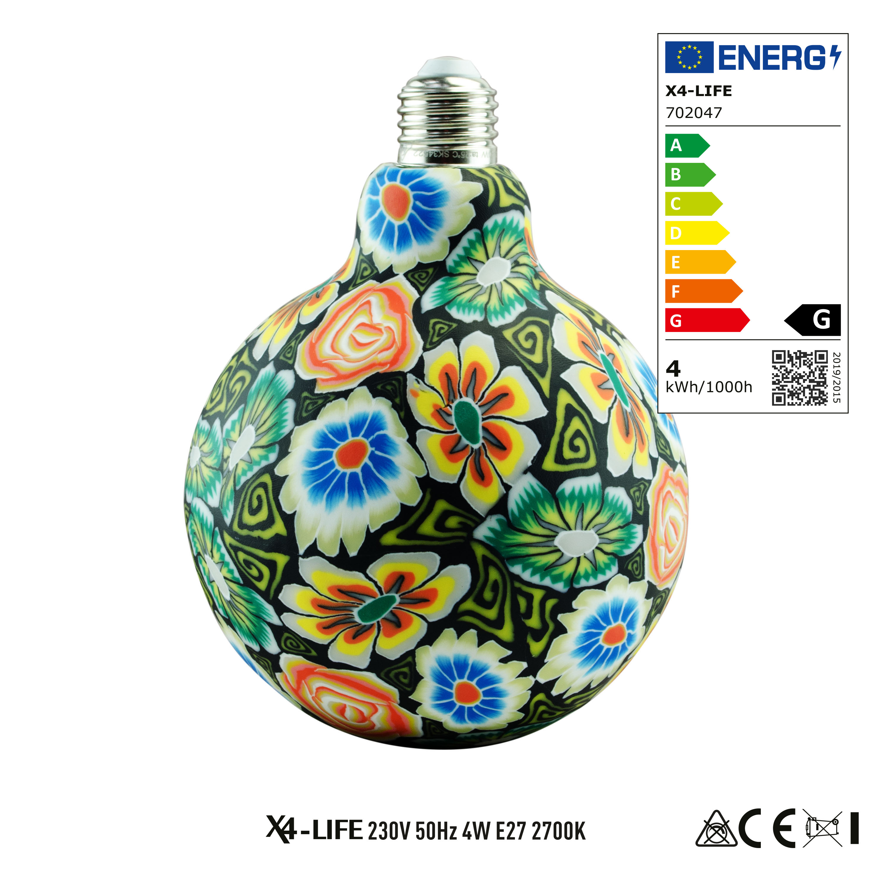 LED Porzellankugel Blumenmuster E27-Fassung 30 Lumen 4 Watt G125