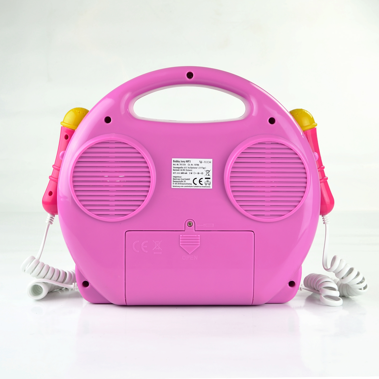 X4-TECH CD Player und Karaoke für Kinder mit 2 Mikrofonen inkl. Sticker-Set, Wiedergabe CD/USB/SD