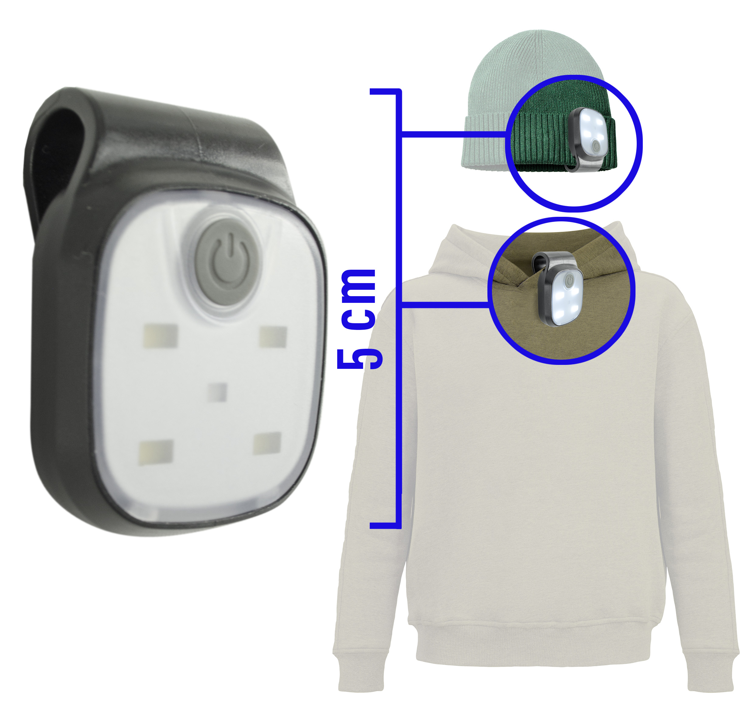 X4-LIFE LED Clip Leuchte | Mützenlicht | Stirnlampe LED Wiederaufladbar | Freihändig verwendbar | SOS Leuchte