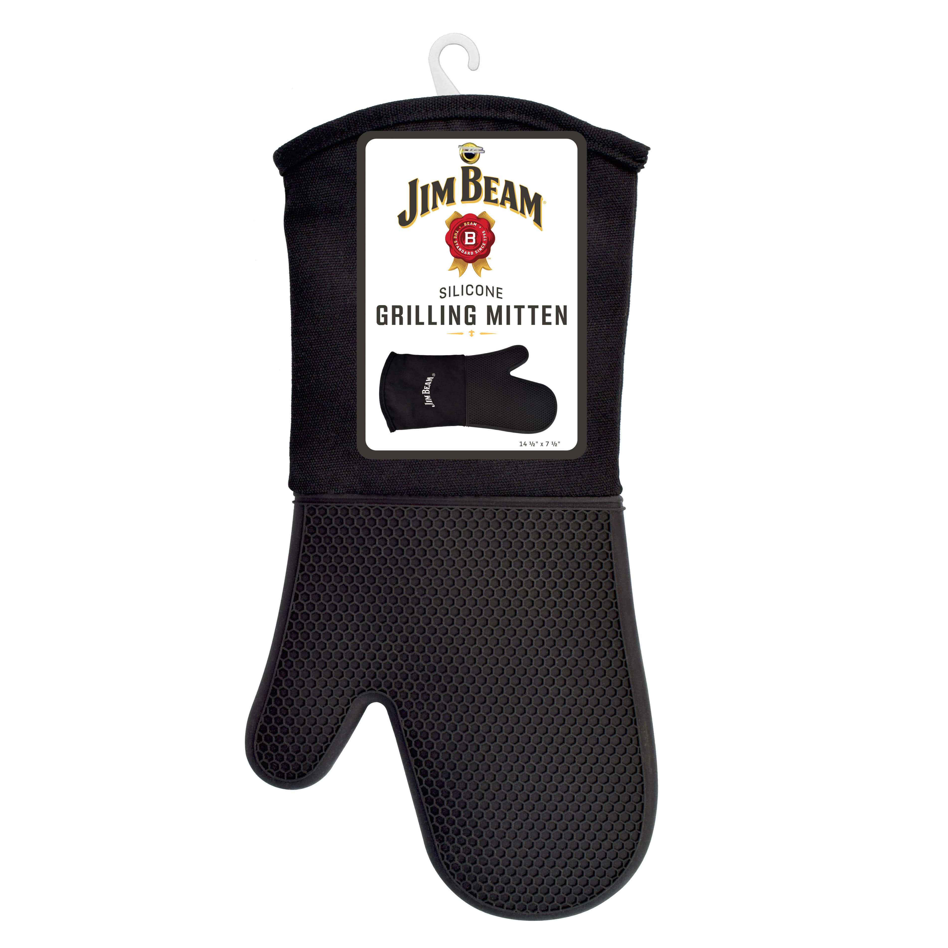 Jim Beam BBQ Zubehör, Ofen- und Grillhandschuh aus hitzebeständigem Silikon und Baumwolle, Innengepolstert, Backhandschuh, für jeden Grill, Ofen oder Küche