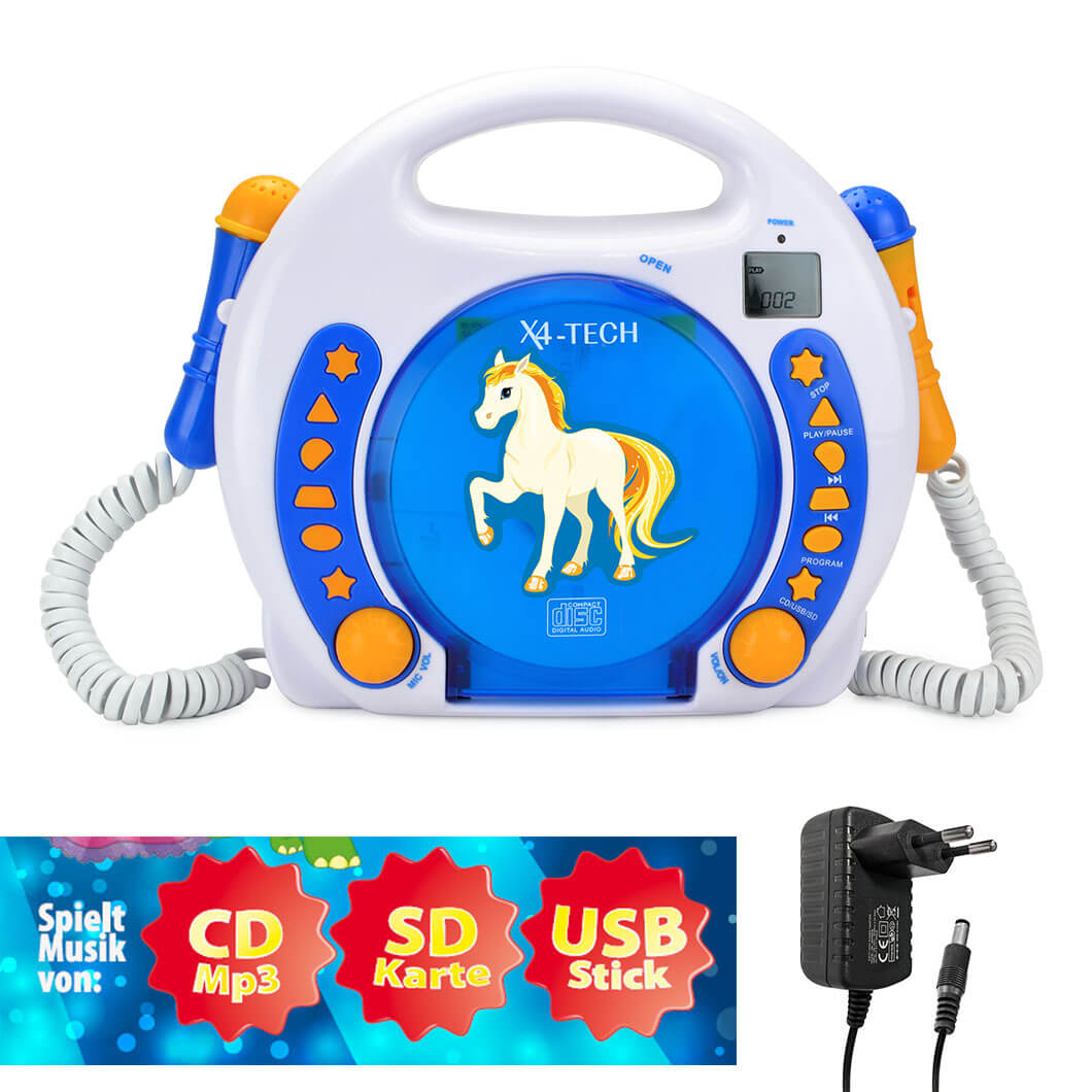 X4-TECH Kinder-CD/SD/USB-Player mit Steckernetzteil - Modell blau