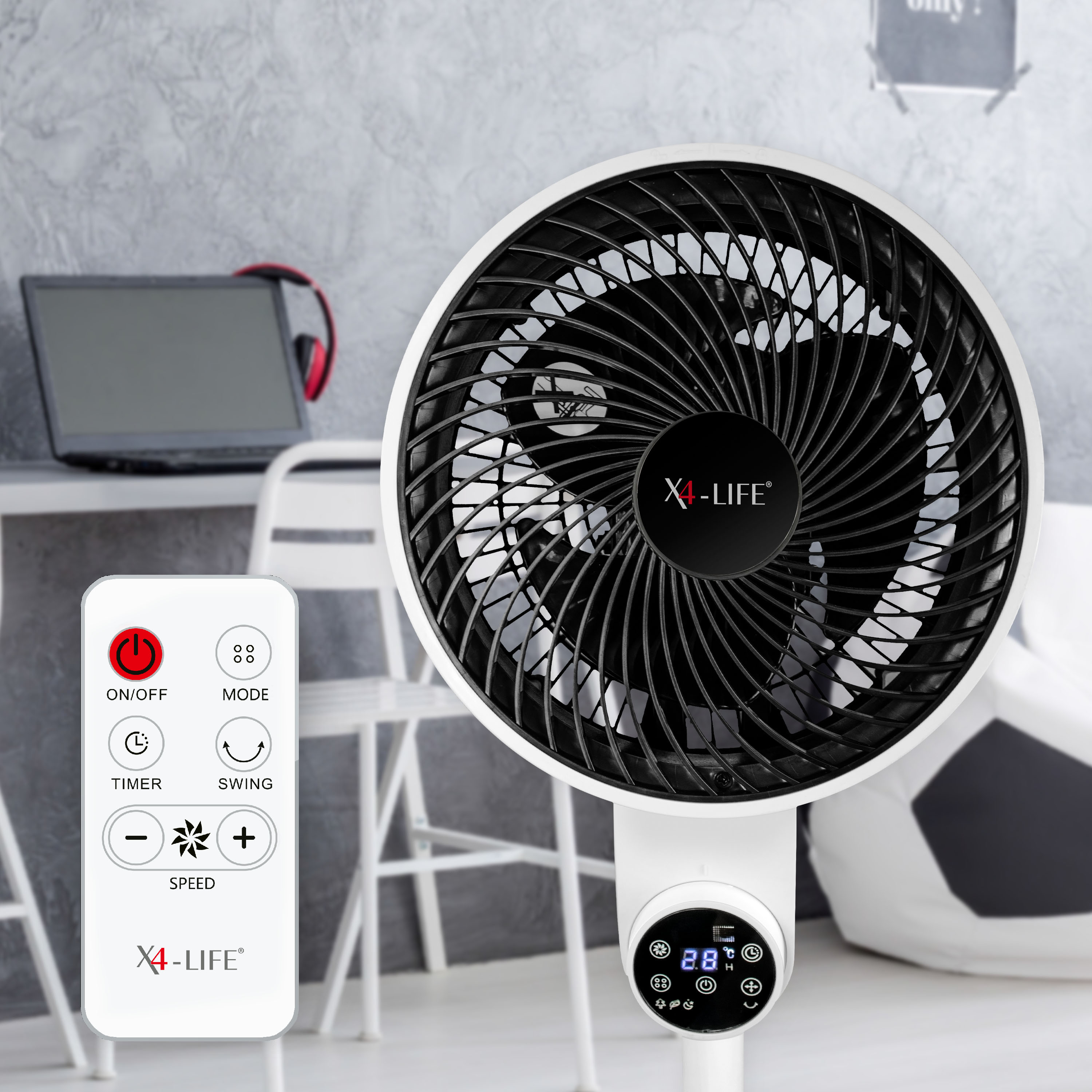 X4-LIFE Fan Pinguin Deluxe Bodenventilator, 50 W, mit Fernbedienung, Timer und Touch-Display