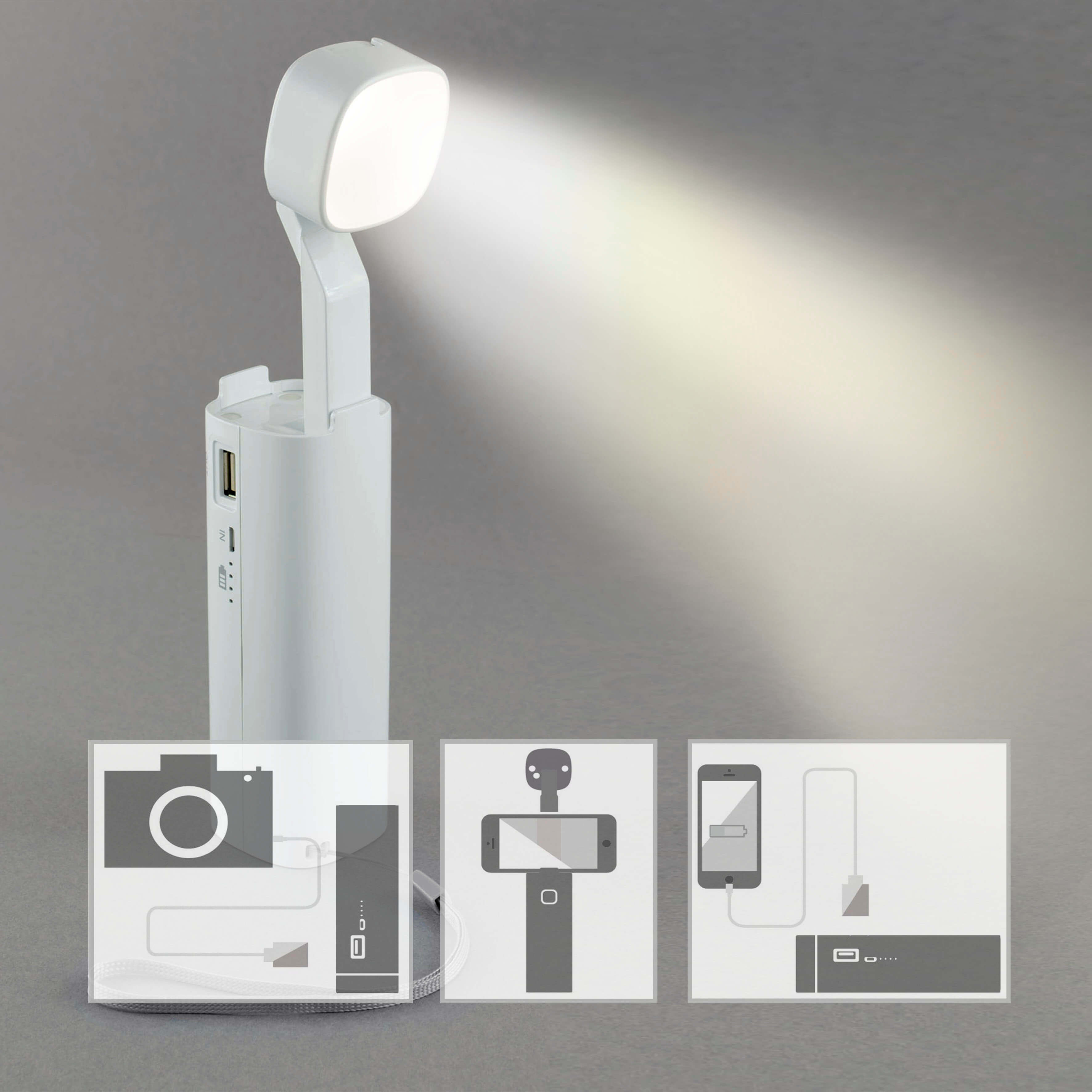 X4-LIFE LED Taschenlampe, Powerbank 3000mAh, Tischleuchte, Leselampe, Handyhalterung, Dimmbar, USB-Ausgang, USB-C-Eingang, 3 Watt